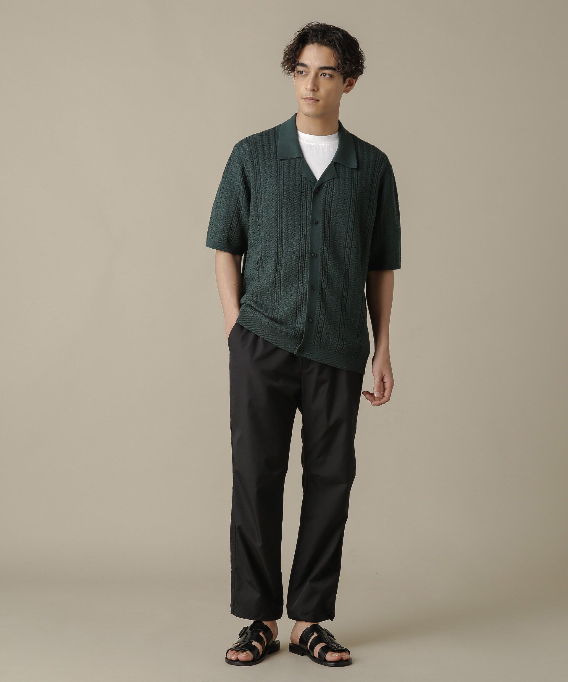 nano･universe「「NJ/CLUB」HOMESTOCKケーブルニットシャツ」|ニット・セーター|