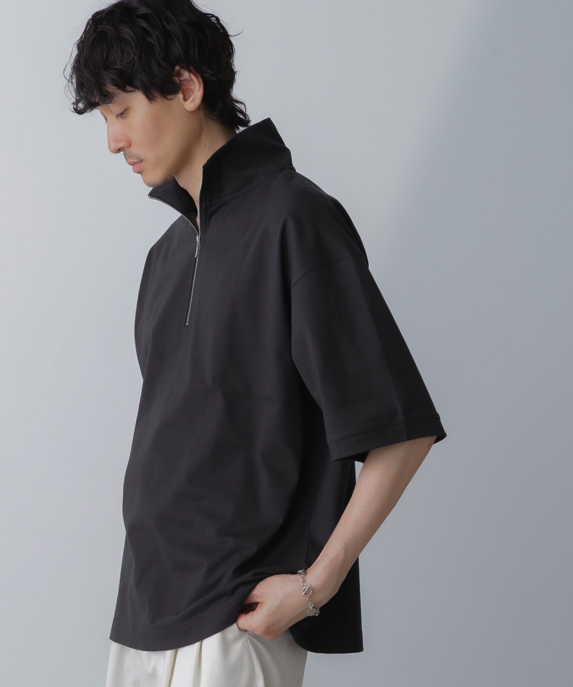 nano･universe「HALF ZIP ワイドシルエット Tシャツ 半袖」|Tシャツ・カットソー|