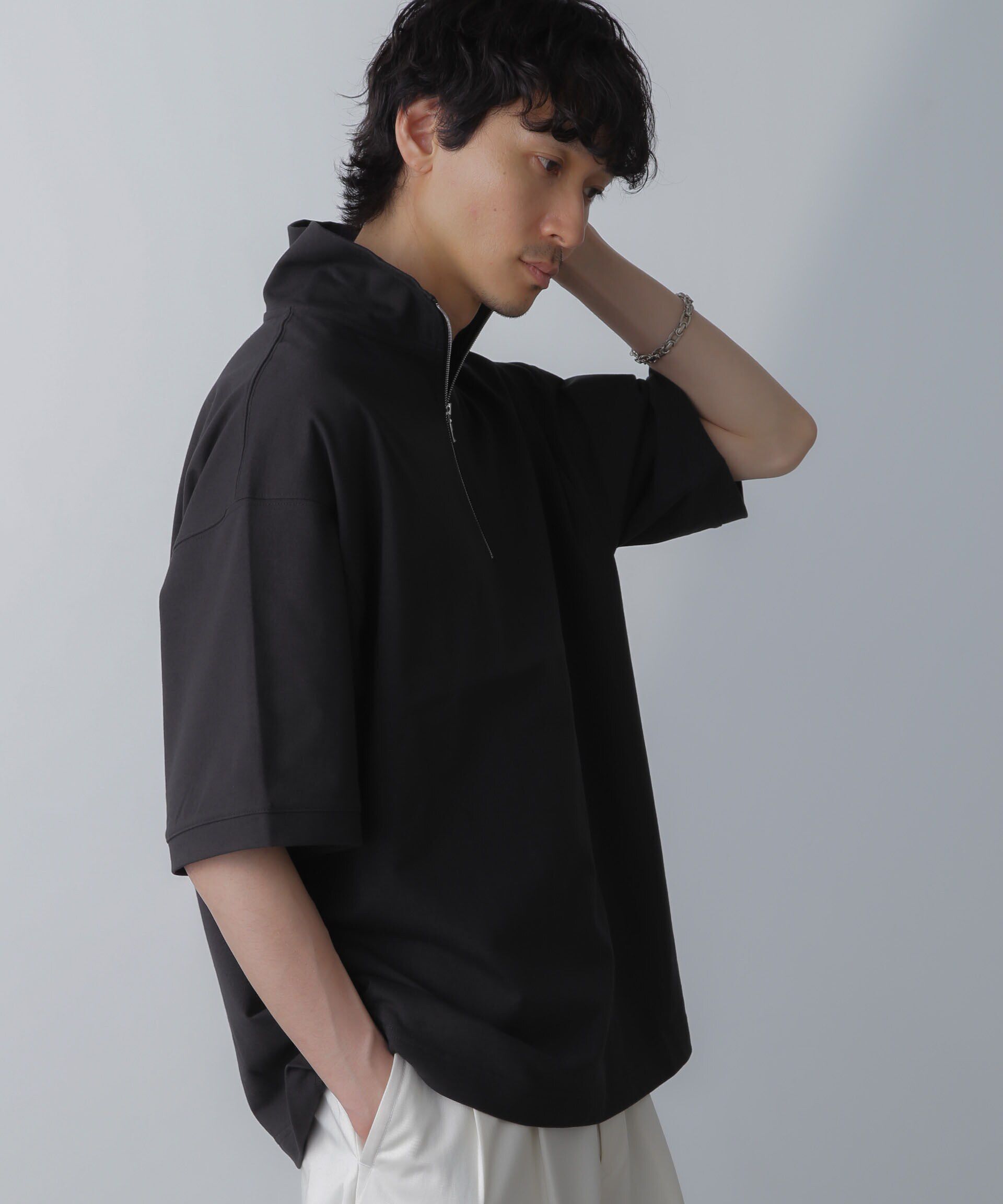 nano･universe「HALF ZIP ワイドシルエット Tシャツ 半袖」|Tシャツ・カットソー|