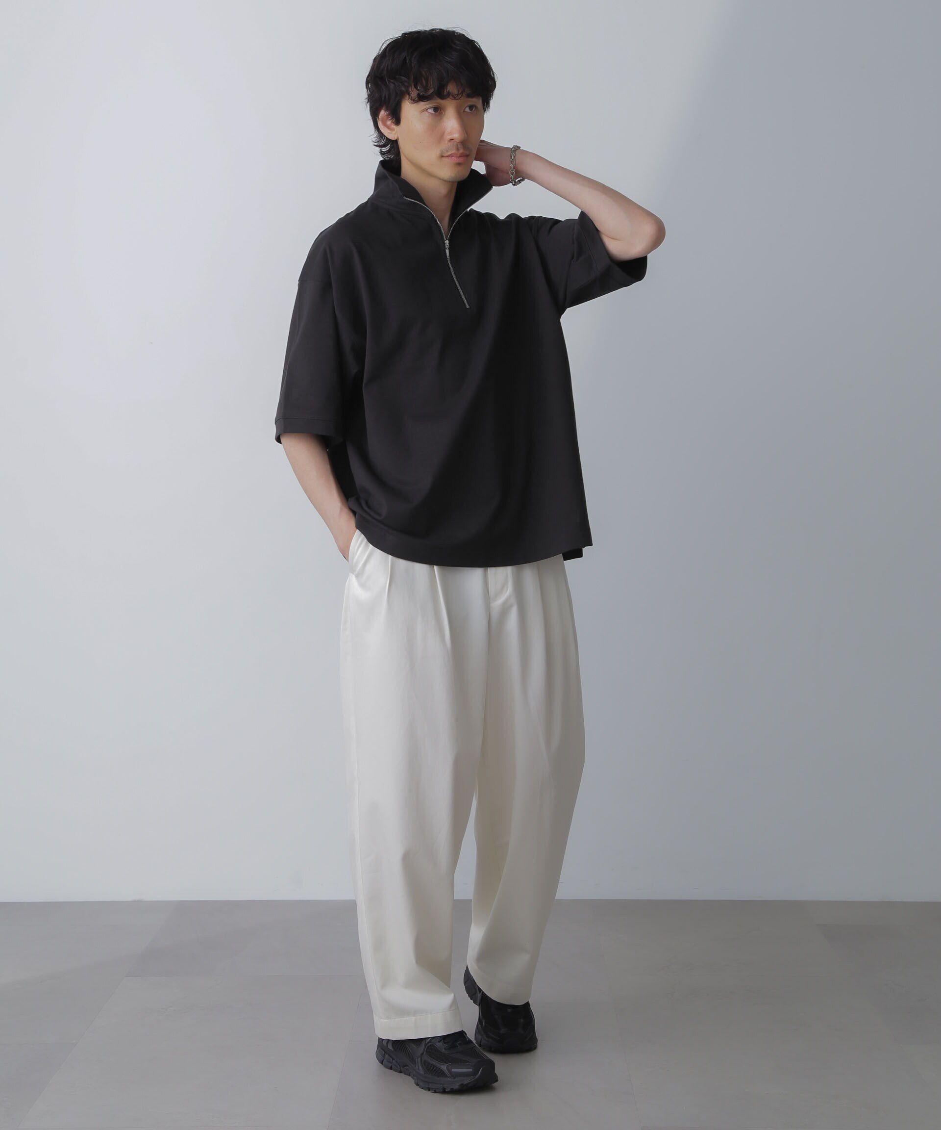 nano･universe「HALF ZIP ワイドシルエット Tシャツ 半袖」|Tシャツ・カットソー|