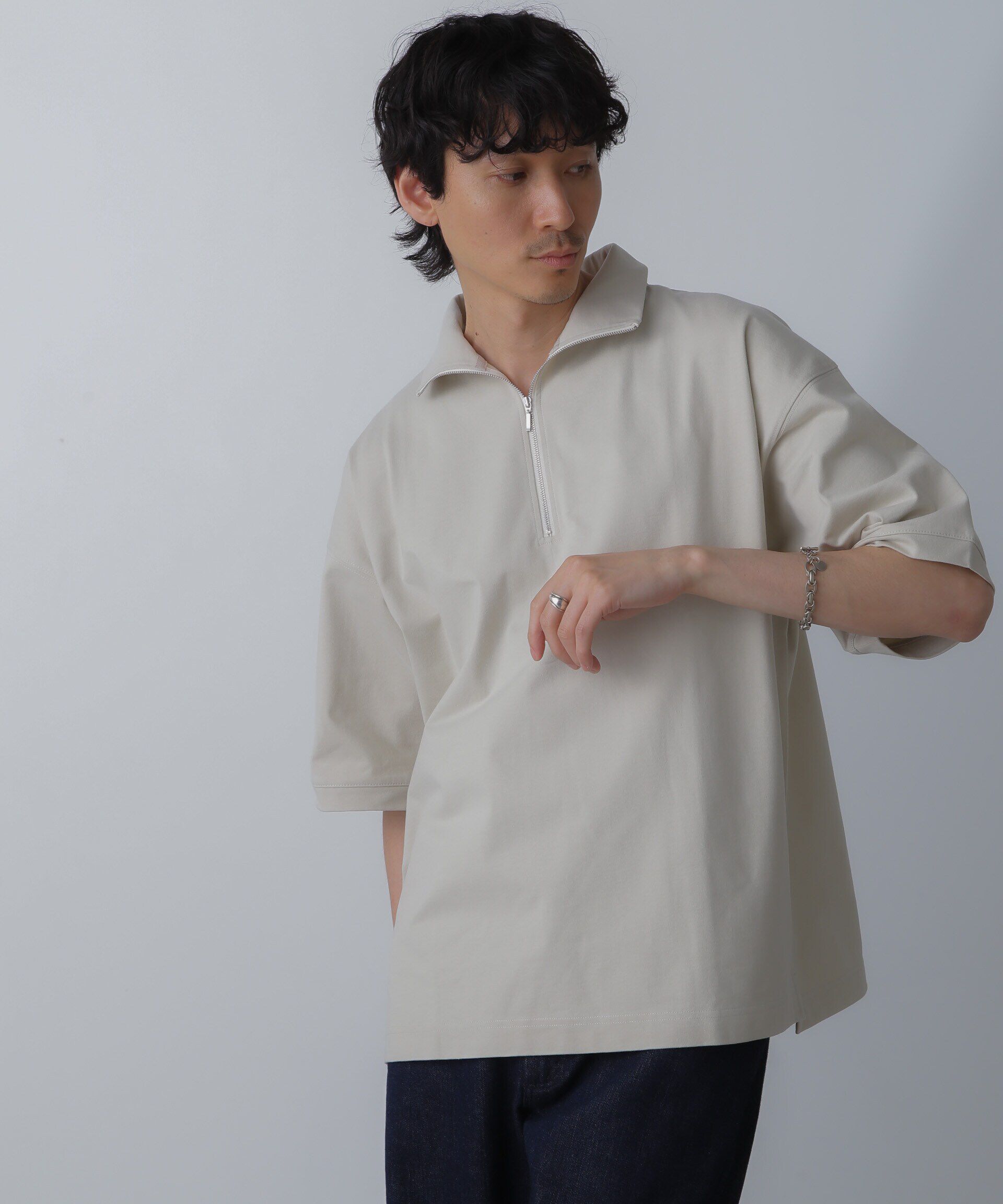 nano･universe「HALF ZIP ワイドシルエット Tシャツ 半袖」|Tシャツ・カットソー|