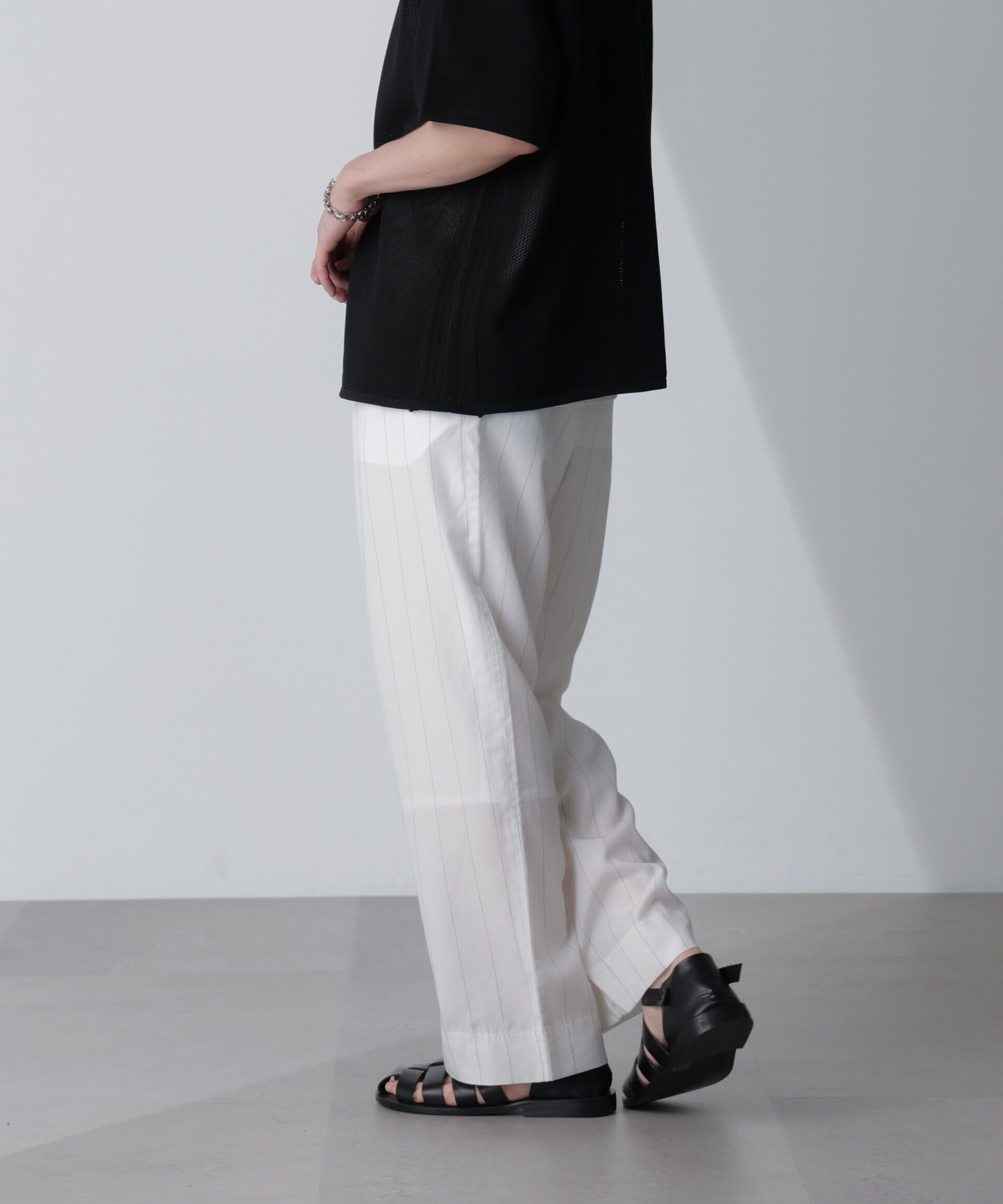 nano･universe「リネンブレンドピンストライプ1タックパンツ(セットアップ可)」|チノ|