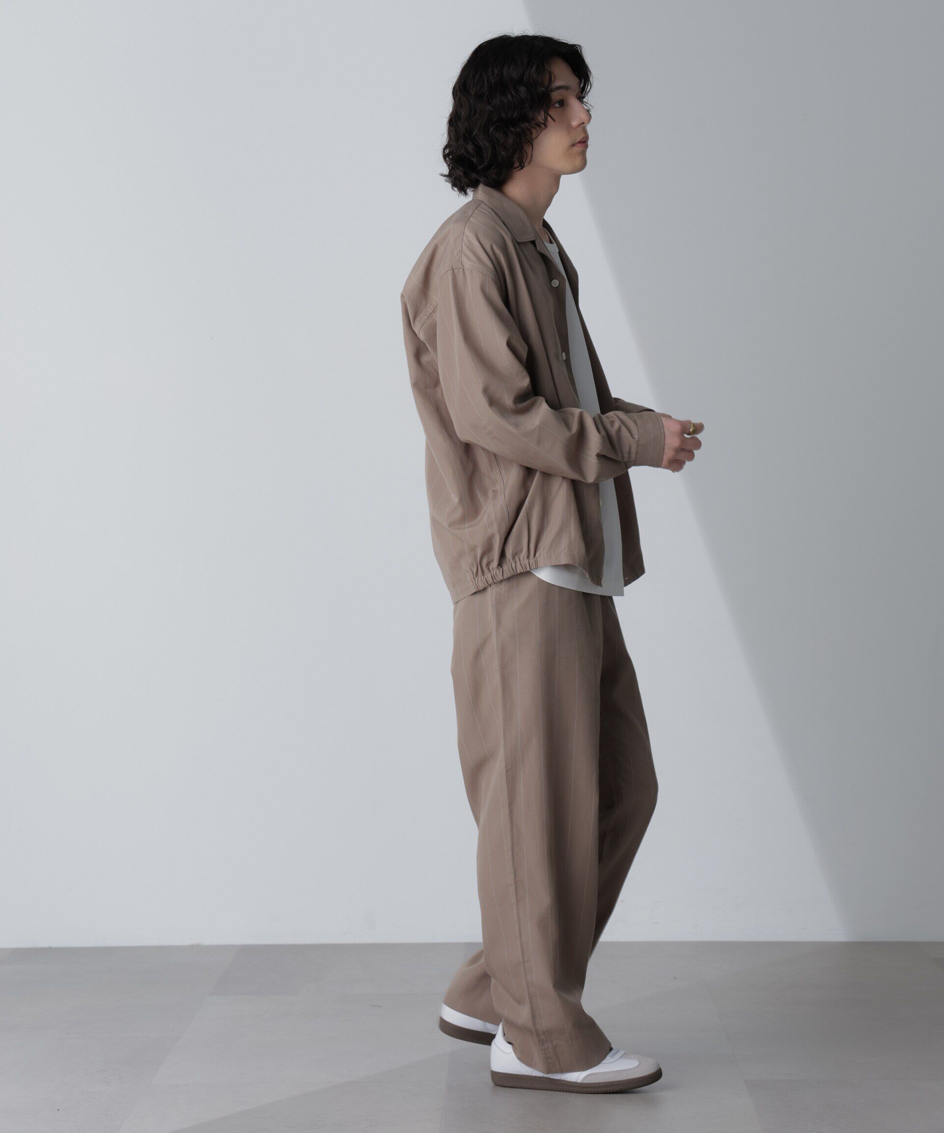 nano･universe「リネンブレンドピンストライプ1タックパンツ(セットアップ可)」|チノ|