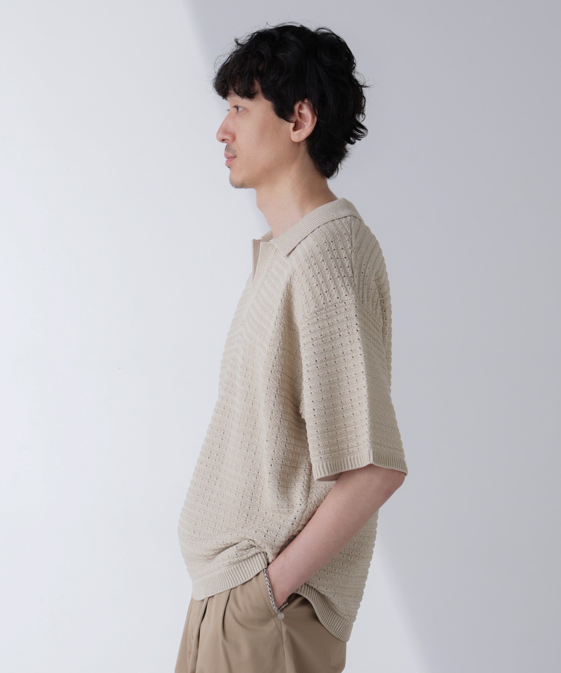 nano･universe「アイレットジャガードボーダーポロシャツ 半袖」|Tシャツ・カットソー|