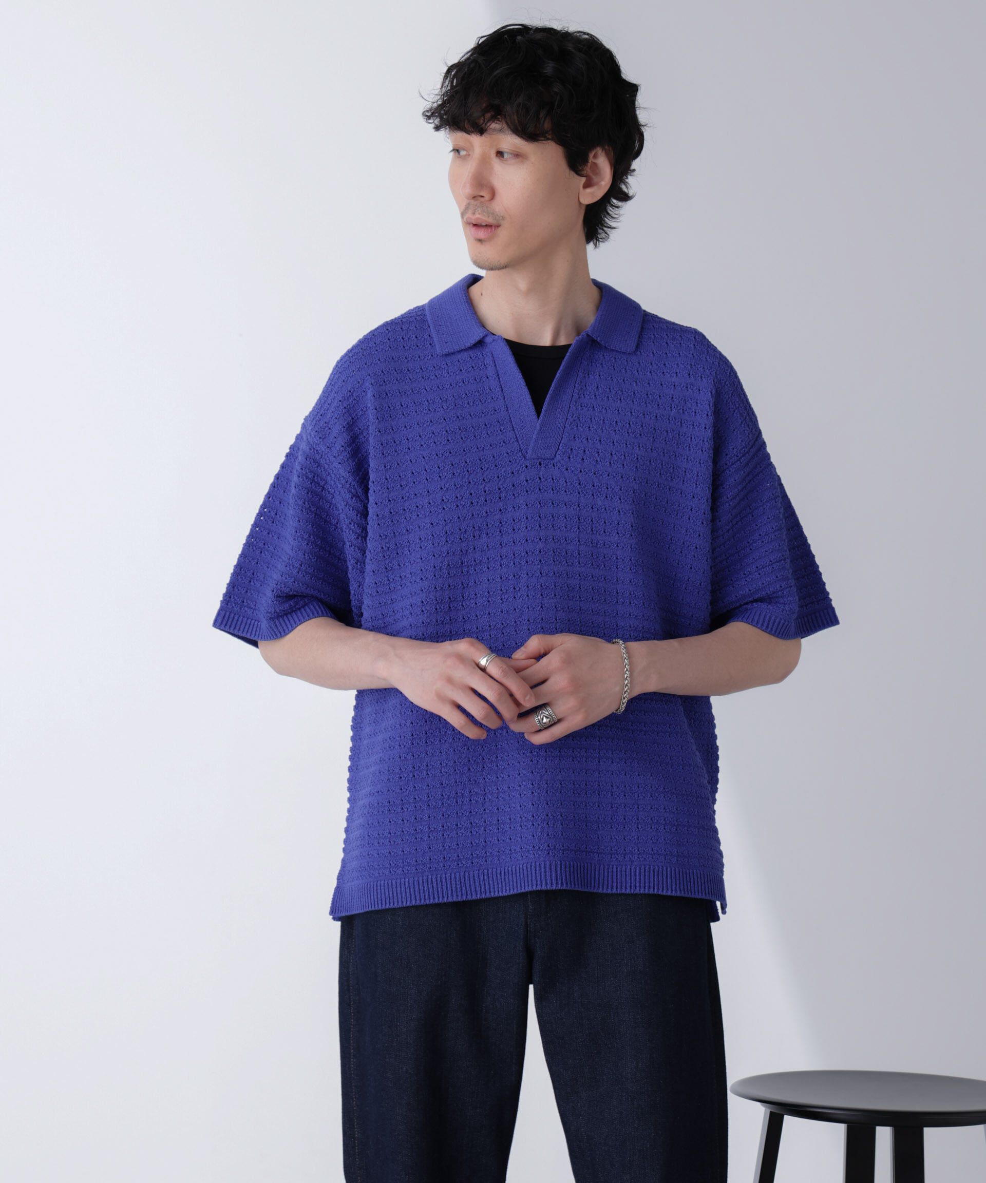 nano･universe「アイレットジャガードボーダーポロシャツ 半袖」|Tシャツ・カットソー|