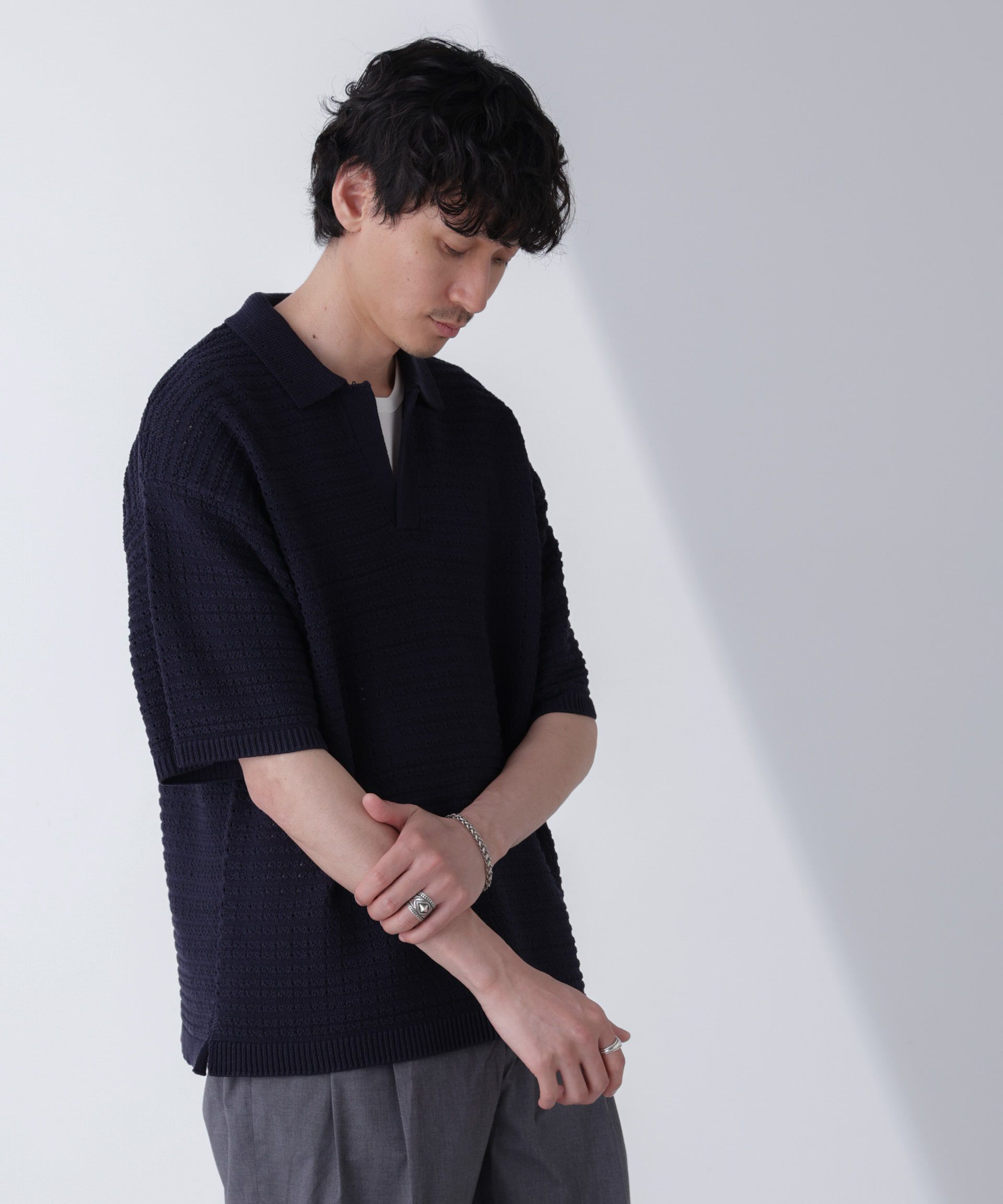 nano･universe「アイレットジャガードボーダーポロシャツ 半袖」|Tシャツ・カットソー|