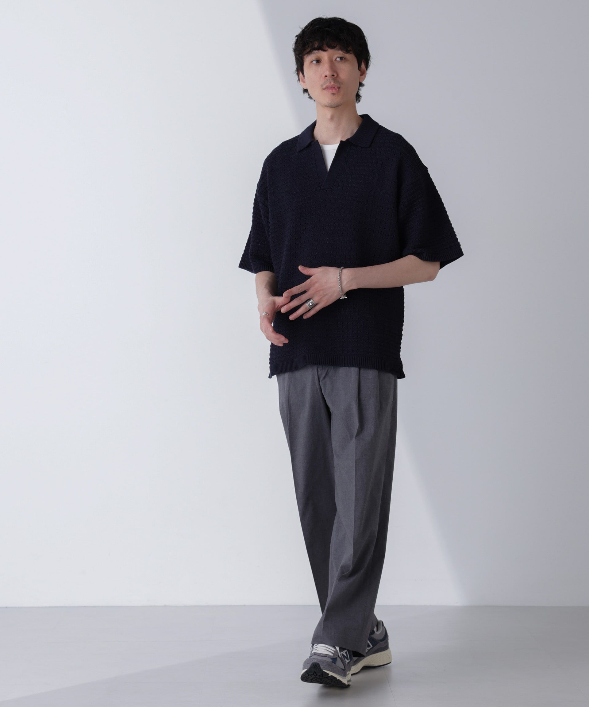 nano･universe「アイレットジャガードボーダーポロシャツ 半袖」|Tシャツ・カットソー|