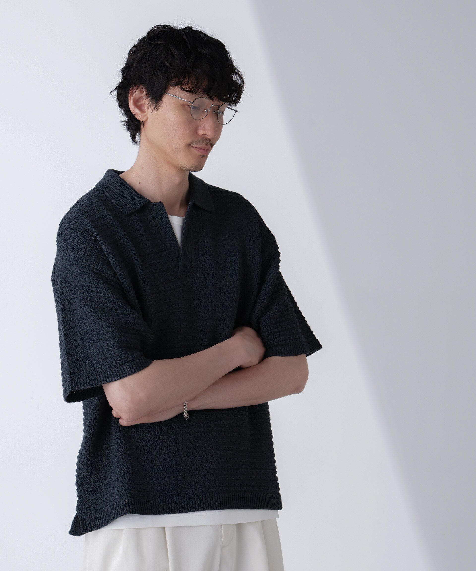 nano･universe「アイレットジャガードボーダーポロシャツ 半袖」|Tシャツ・カットソー|