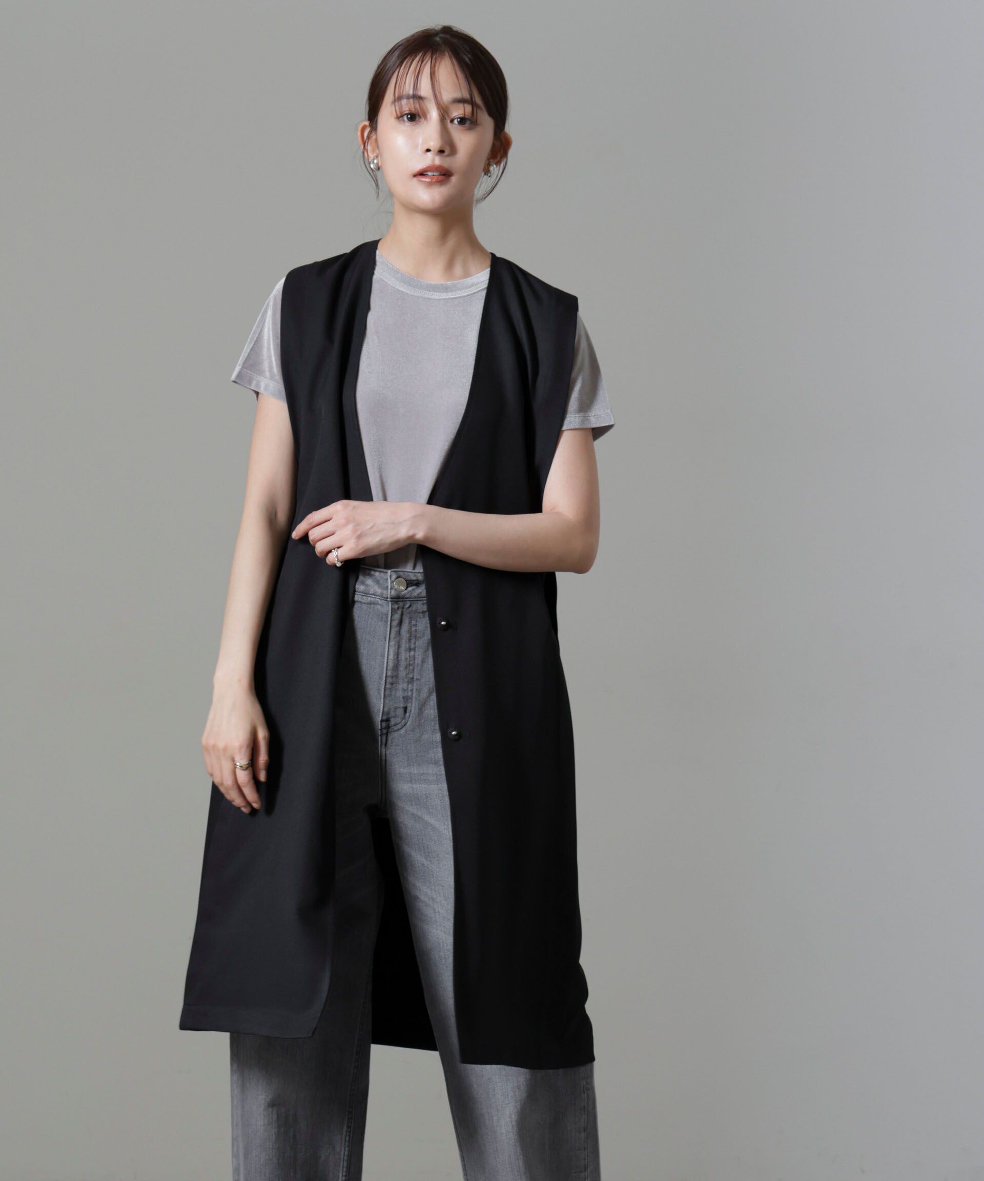 nano･universe「サイドベルトロングジレ(セットアップ可)」|テーラードジャケット|ブラック