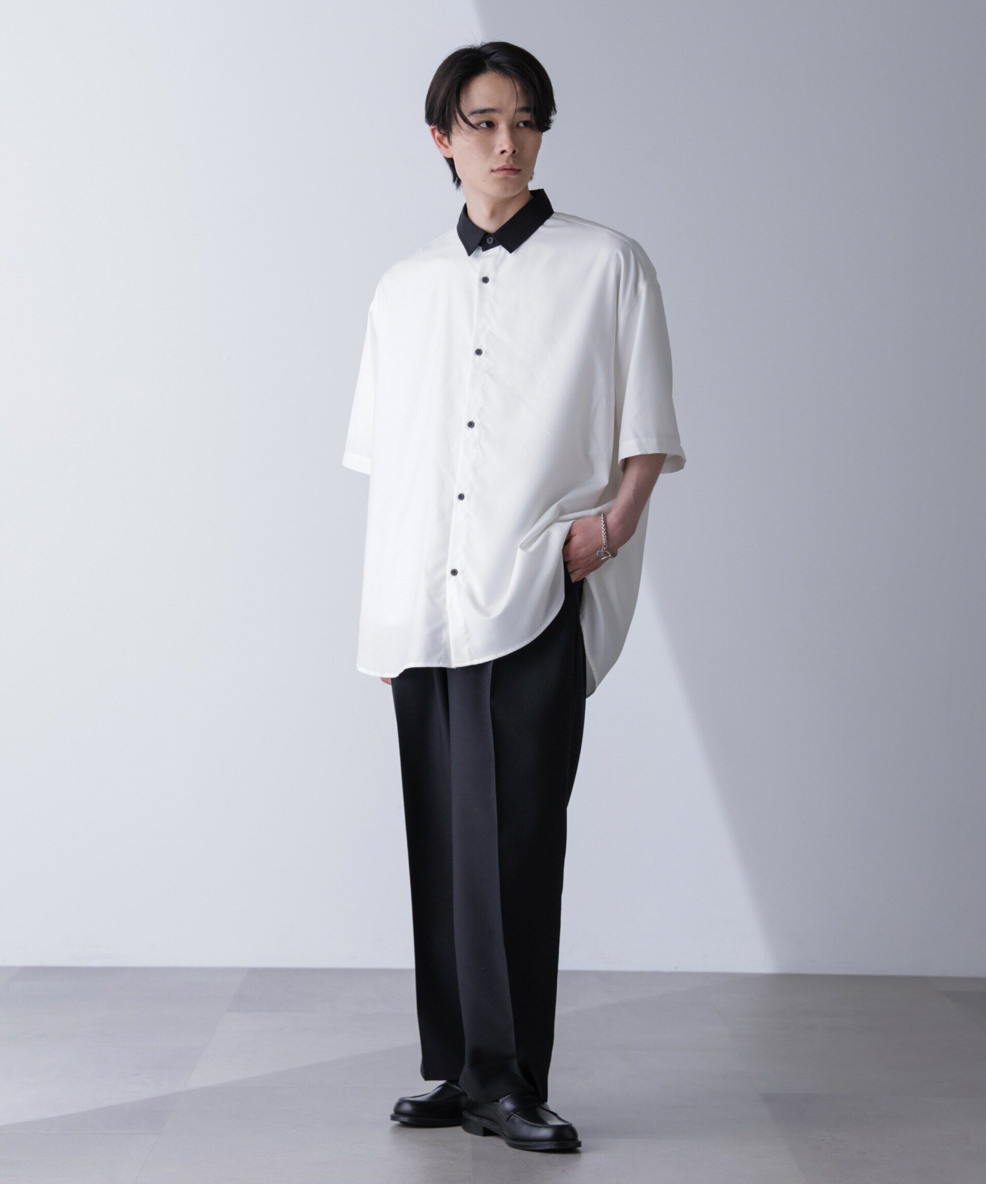 nano･universe「バイカラードレープシャツ 半袖」|シャツ・ブラウス|