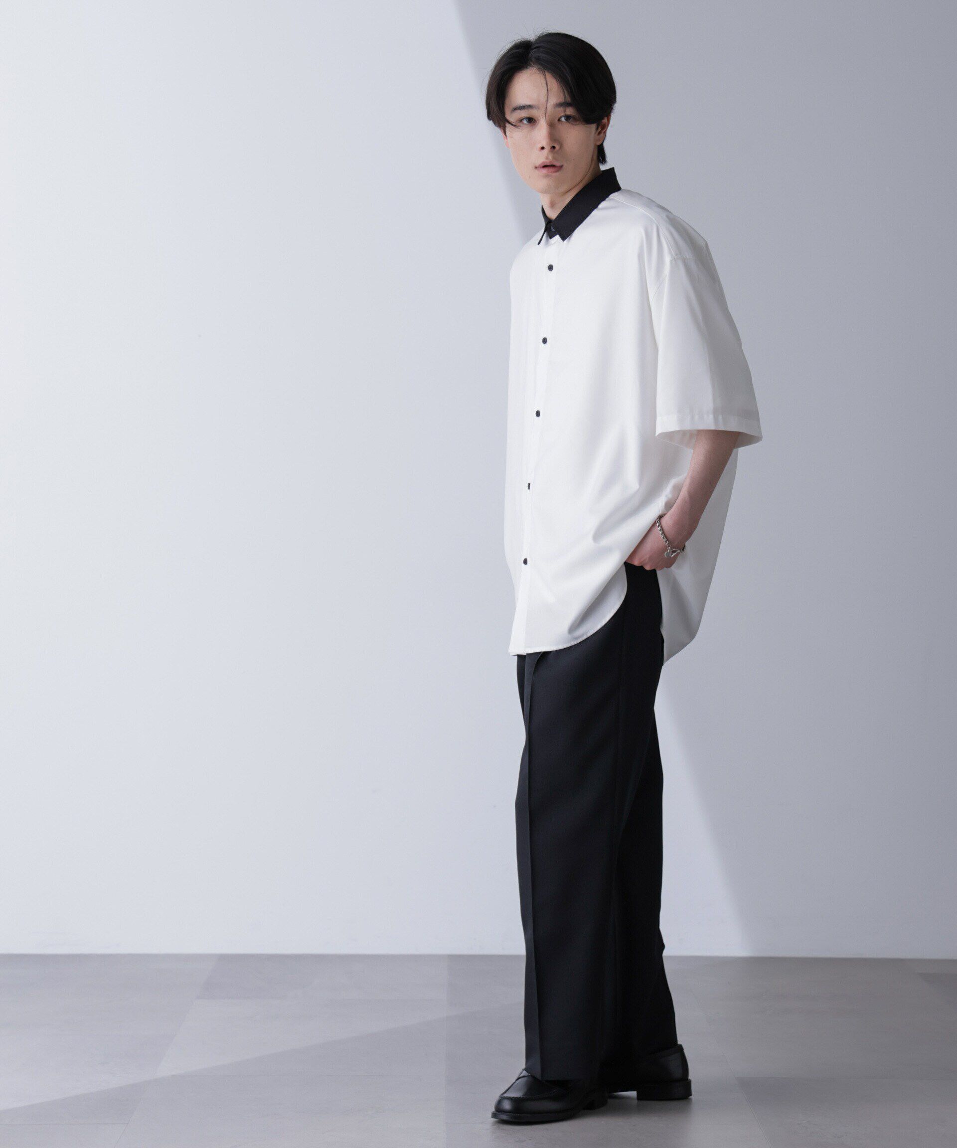 nano･universe「バイカラードレープシャツ 半袖」|シャツ・ブラウス|