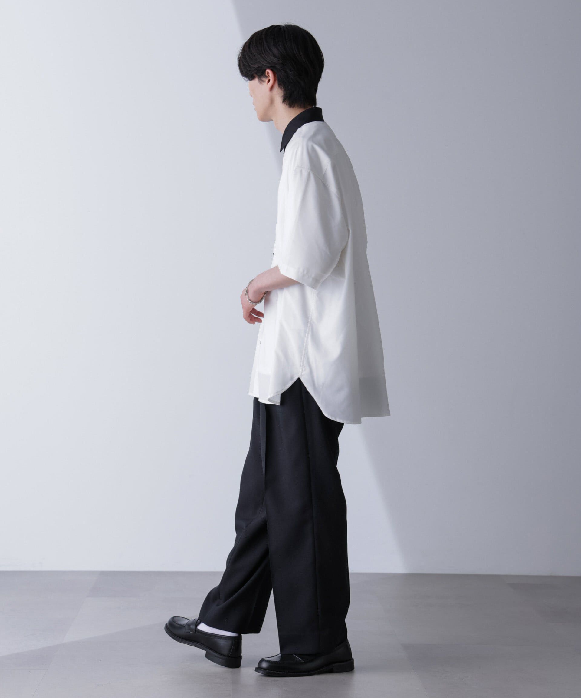 nano･universe「バイカラードレープシャツ 半袖」|シャツ・ブラウス|