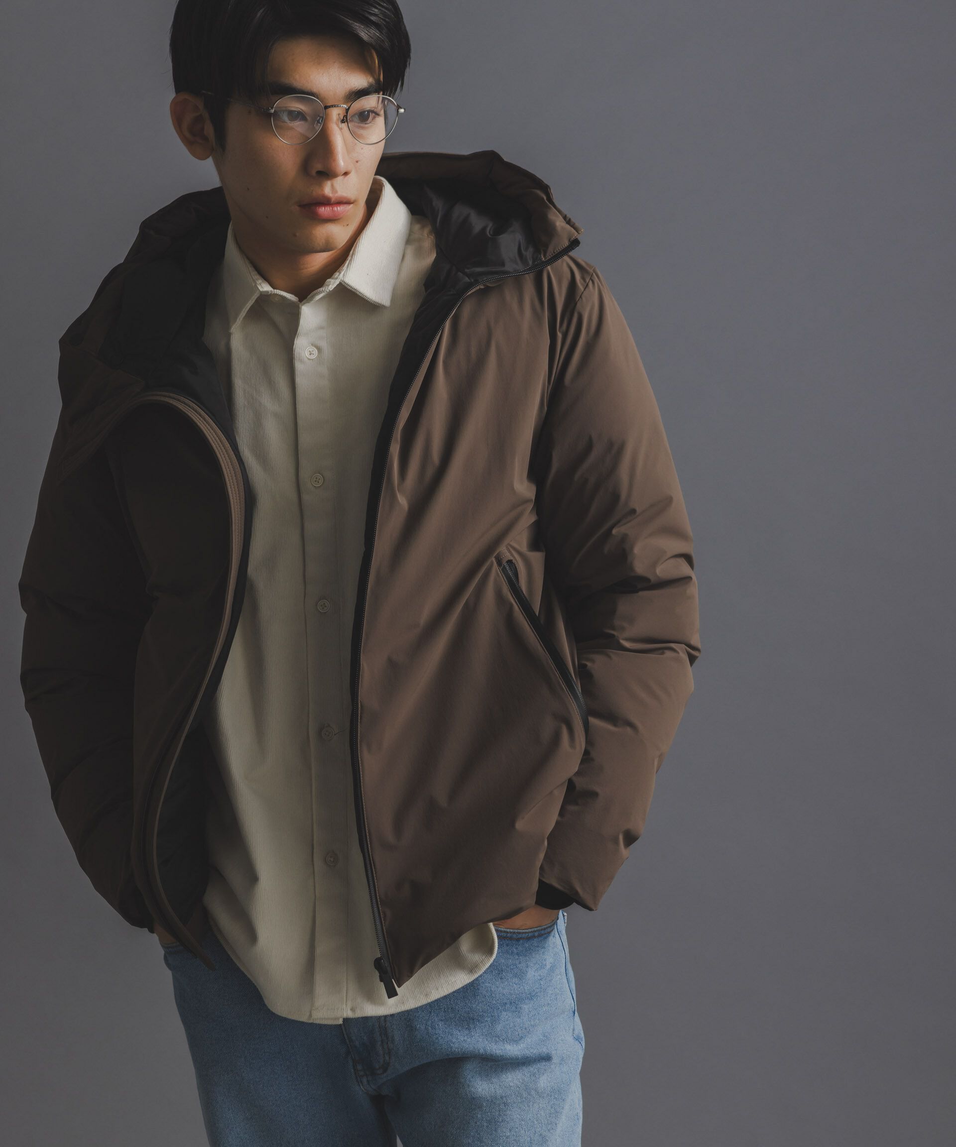 nano･universe「「西川ダウン(R)」スポーティーフードダウン」|ダウン|モカ3