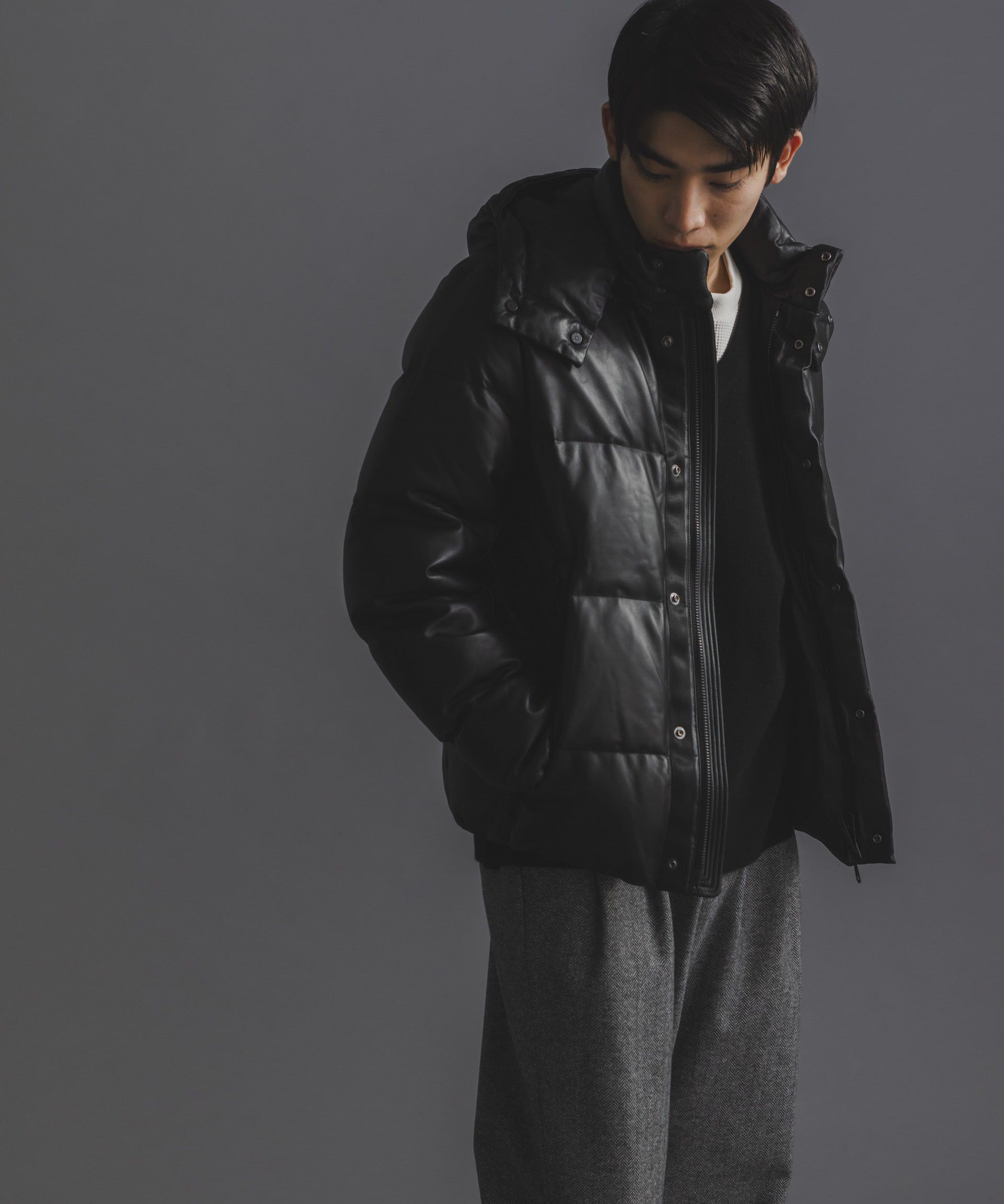 nano･universe「「西川ダウン(R)」ラムレザーG2ダウン」|ダウン|ブラック