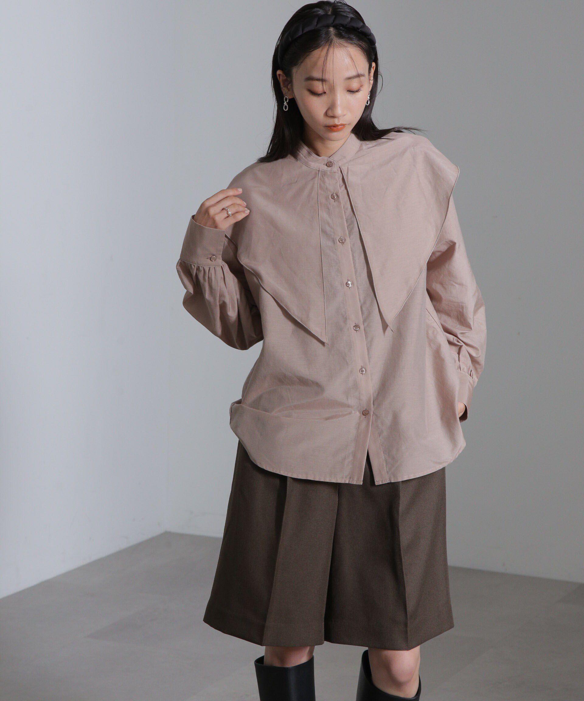 nano･universe「シルク混ビックカラーシャツ」|シャツ・ブラウス|ベージュ