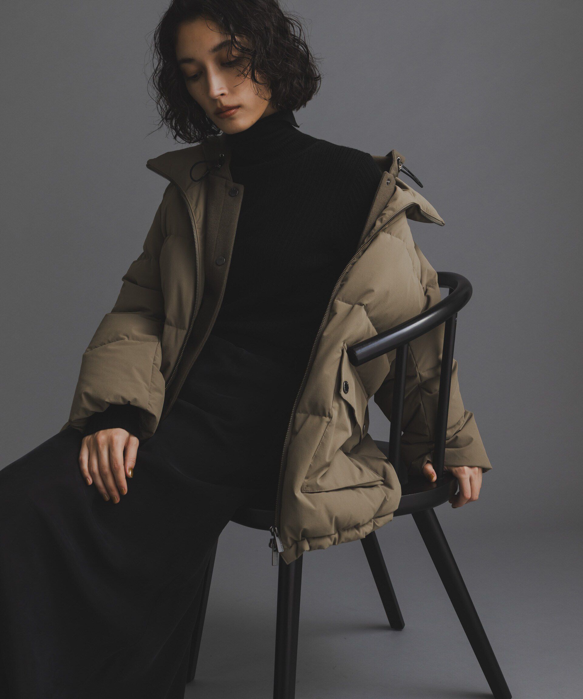 nano･universe「「西川ダウン(R)」2WAY異素材フードダウン」|ダウン|カーキ