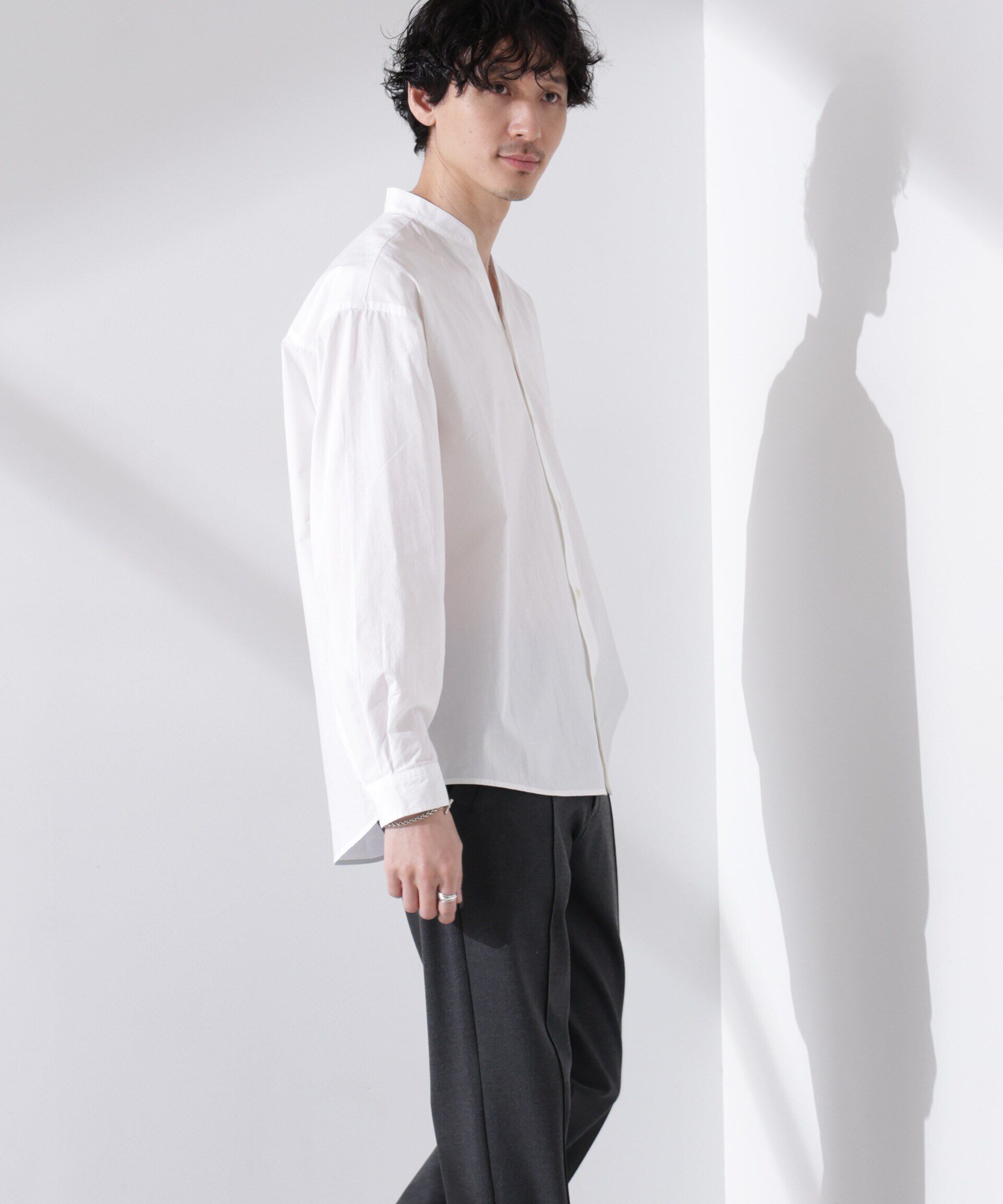 nano･universe「「大人のワイドシャツ」バンドカラー 長袖」|シャツ・ブラウス|