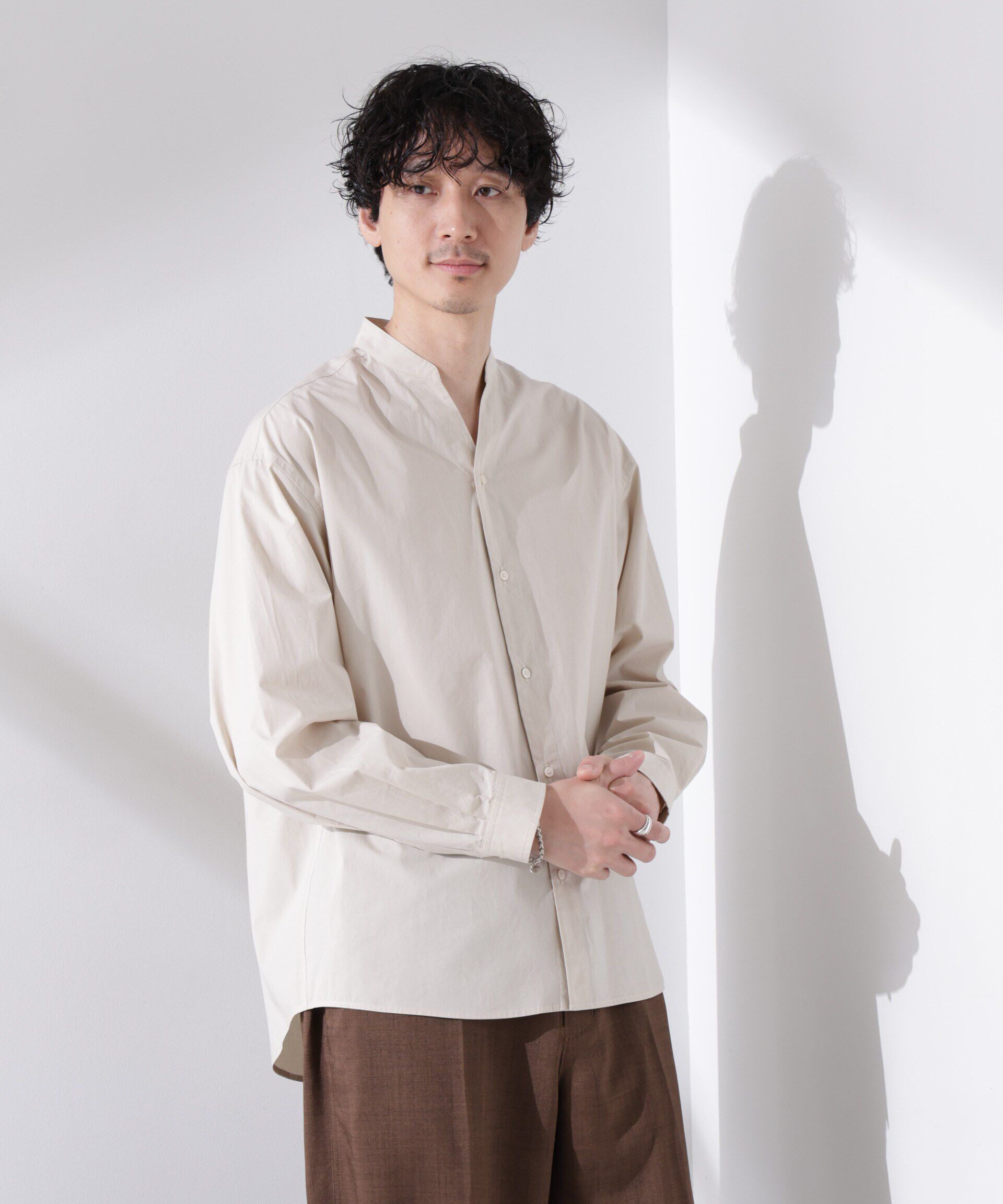 nano･universe「「大人のワイドシャツ」バンドカラー 長袖」|シャツ・ブラウス|ライトベージ 1