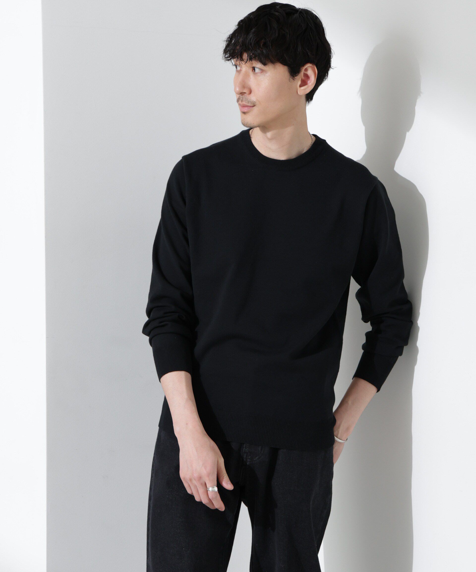 nano･universe「プレーティングスタンダードニット」|ニット・セーター|ブラック