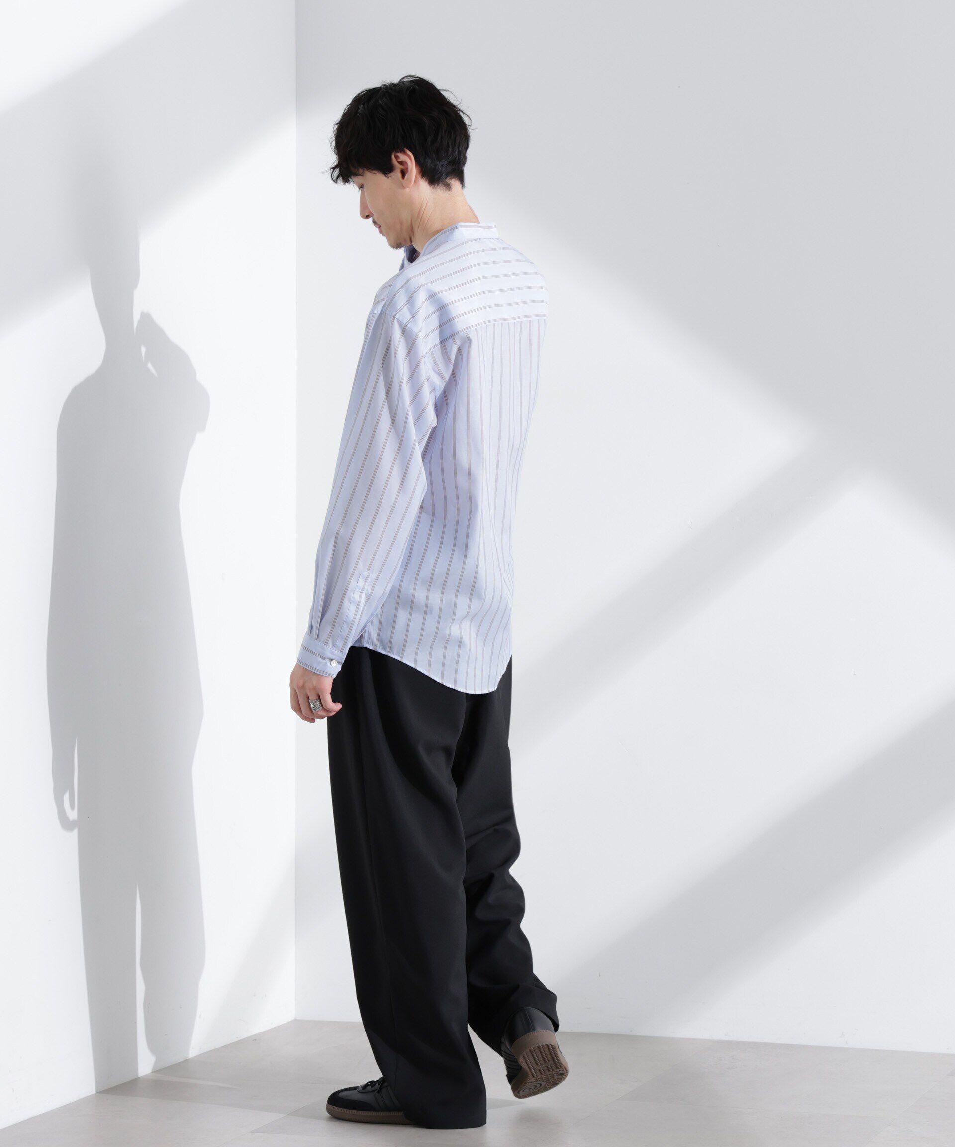 nano･universe「「大人のワイドシャツ」バンドカラー　ストライプ 長袖」|シャツ・ブラウス|