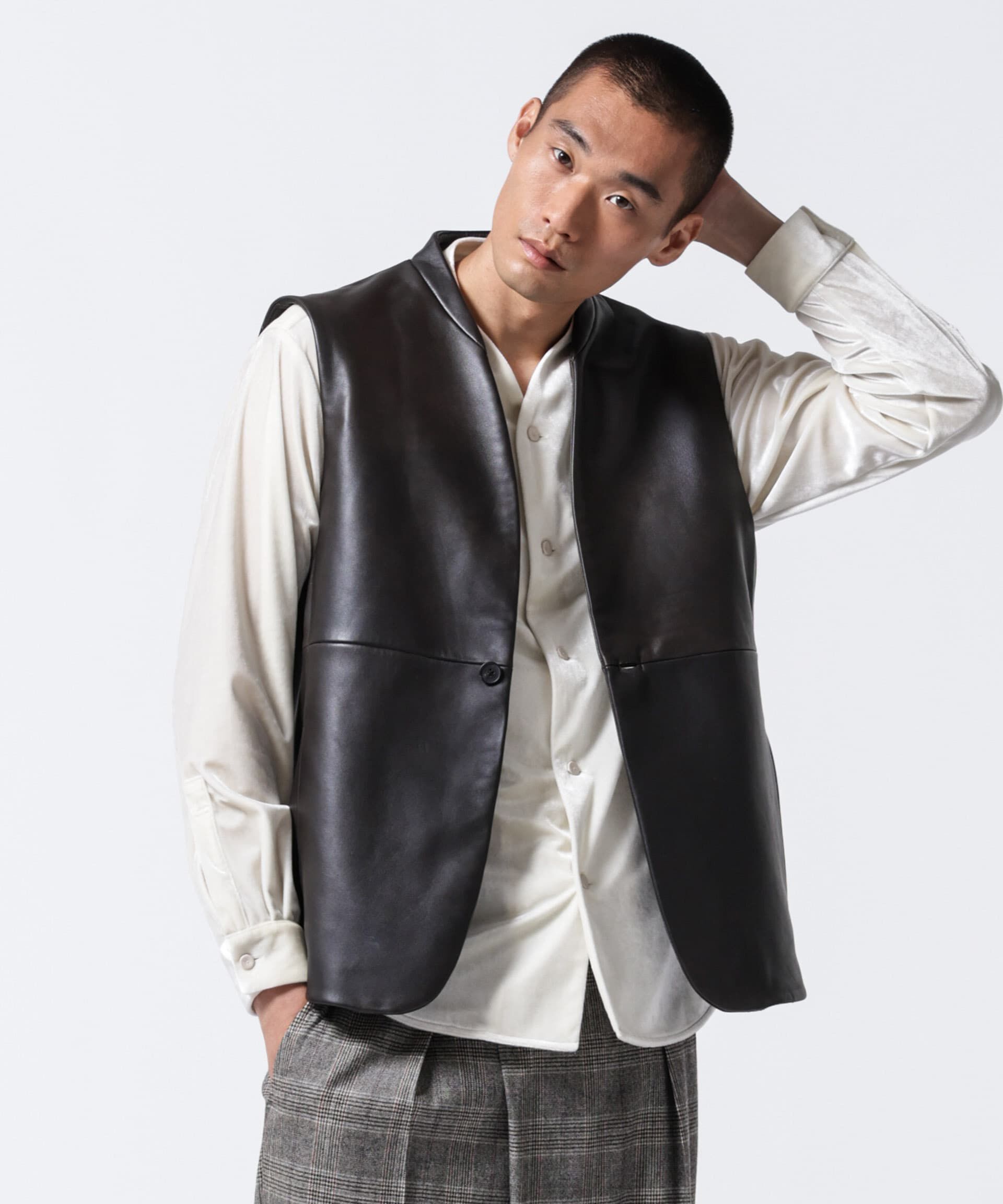 nano･universe「「ASSEMBLANC」トリアセテートベルベットシャツブルゾン」|シャツ・ブラウス|ホワイト