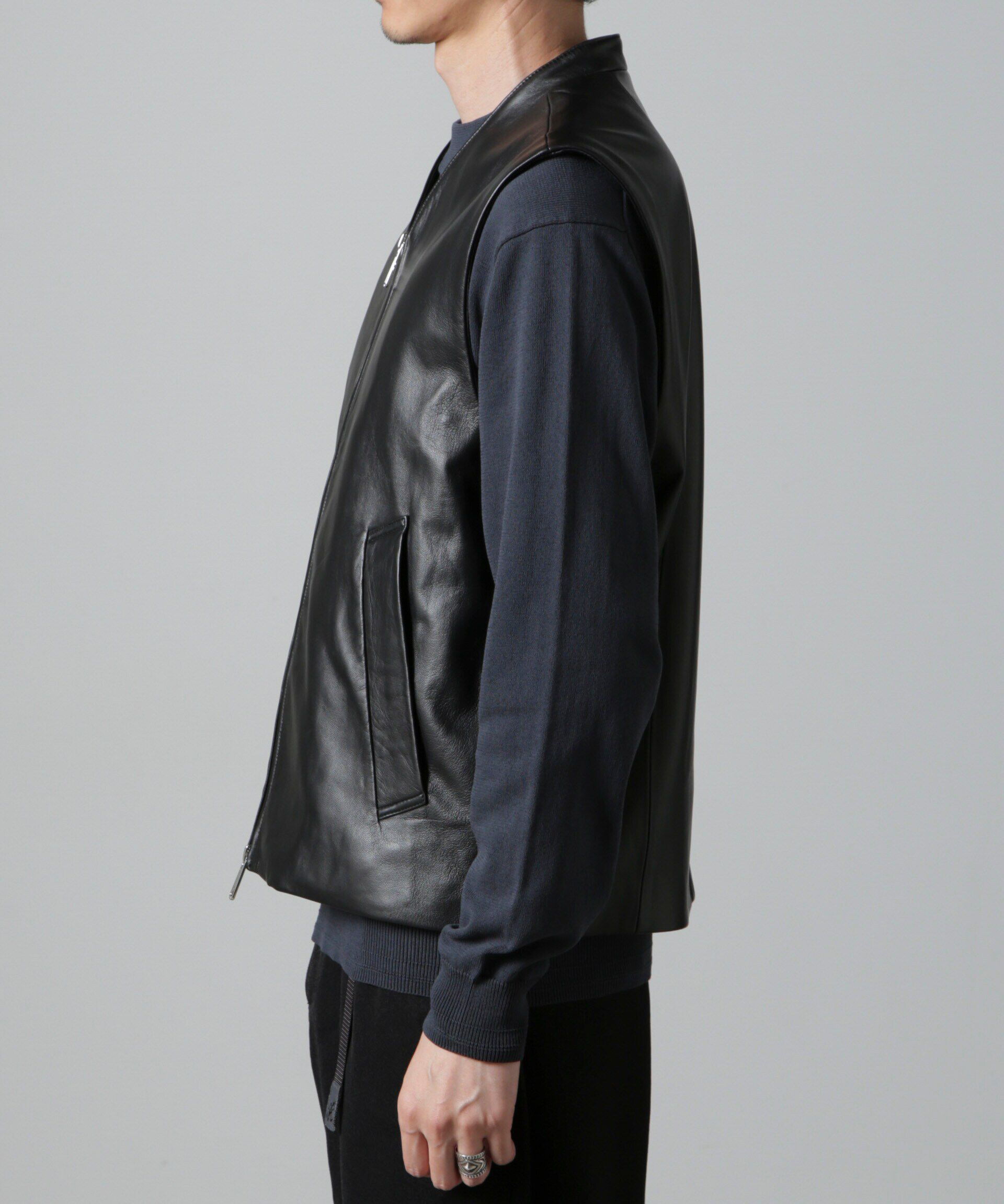 nano･universe「Lamb nappa ジップレザージレ」|ダウンベスト・ベスト|