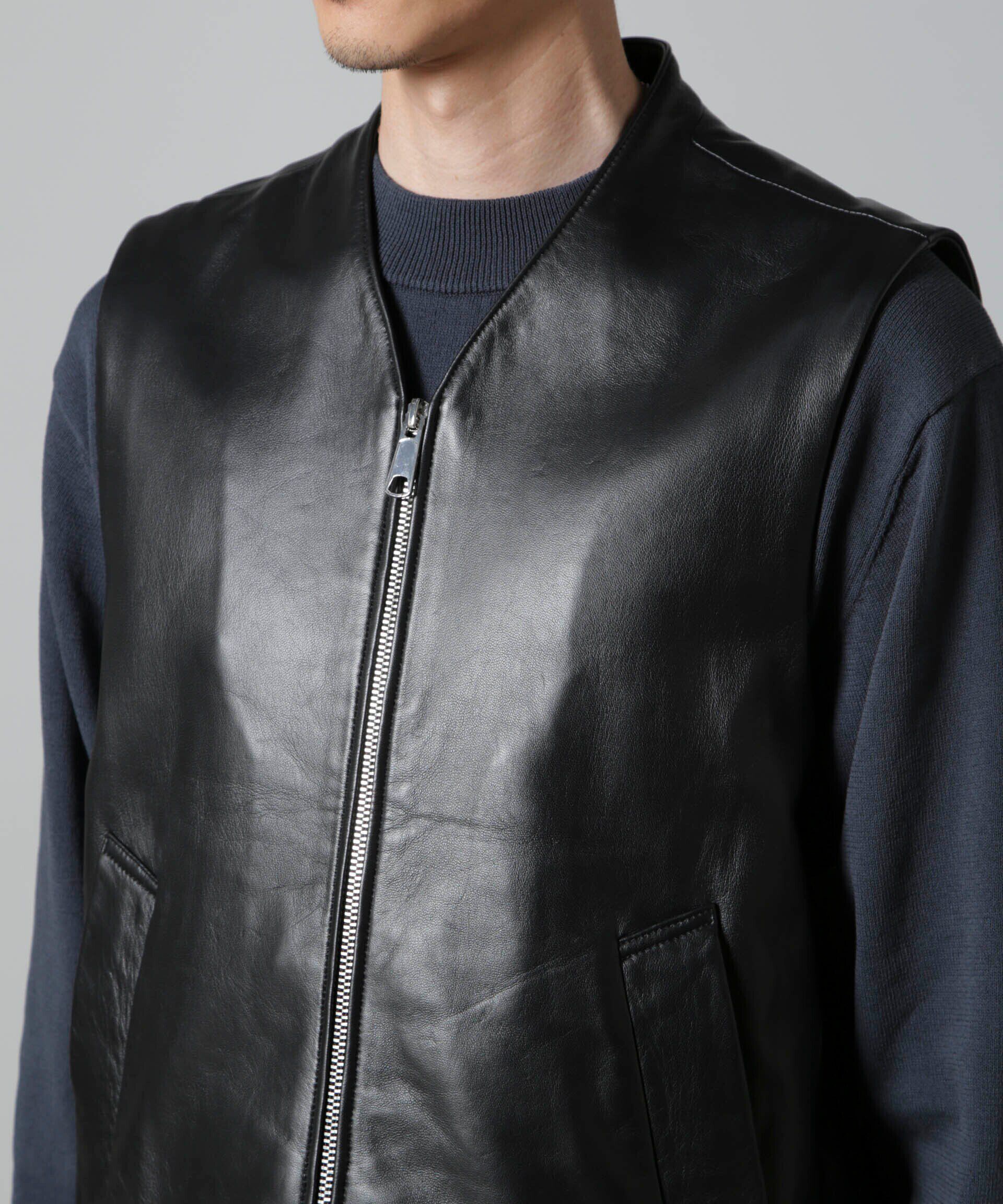 nano･universe「Lamb nappa ジップレザージレ」|ダウンベスト・ベスト|