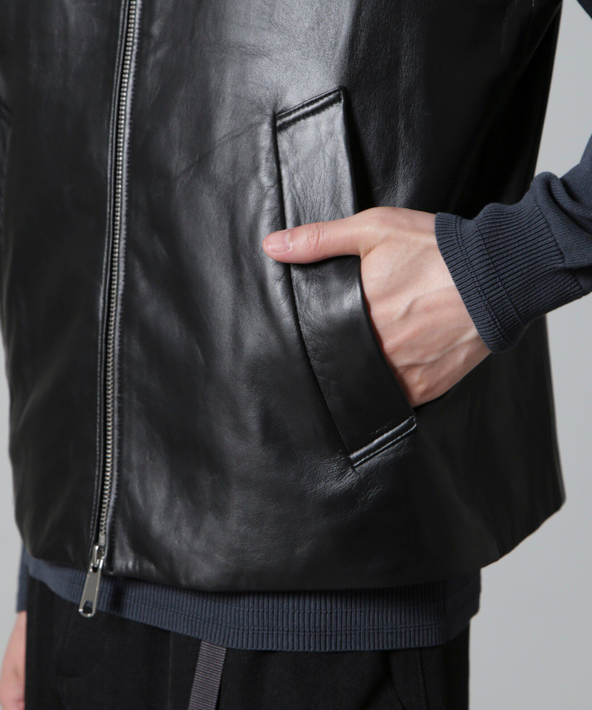 nano･universe「Lamb nappa ジップレザージレ」|ダウンベスト・ベスト|