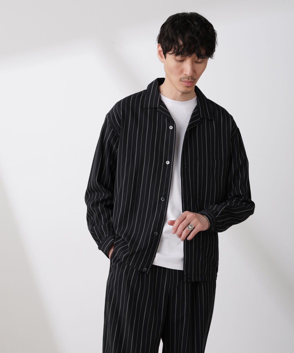 nano･universe「リネンブレンドピンストライプブルゾン（セットアップ可）」|ブルゾン・スタジャン|ブラック