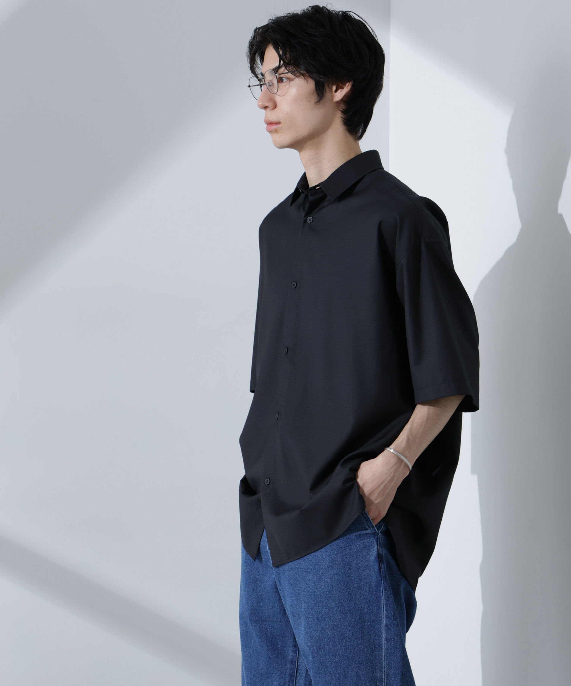 nano･universe「ビッグドレープシャツ 半袖」|シャツ・ブラウス|チャコール3