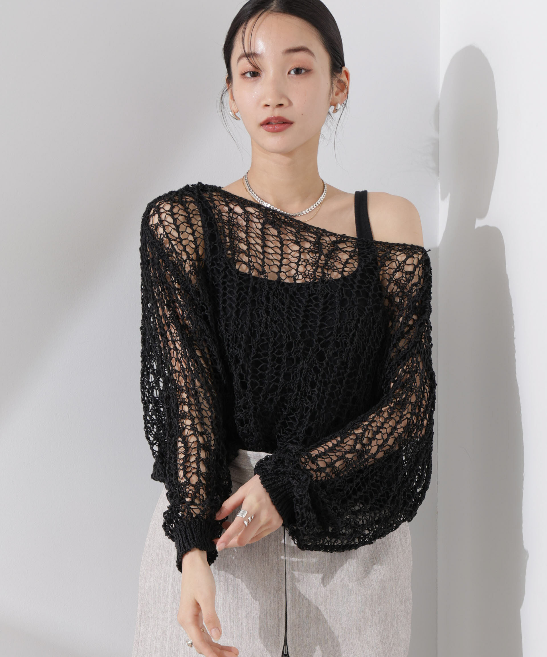 nano･universe「テープヤーンメッシュニットトップス」|ニット・セーター|