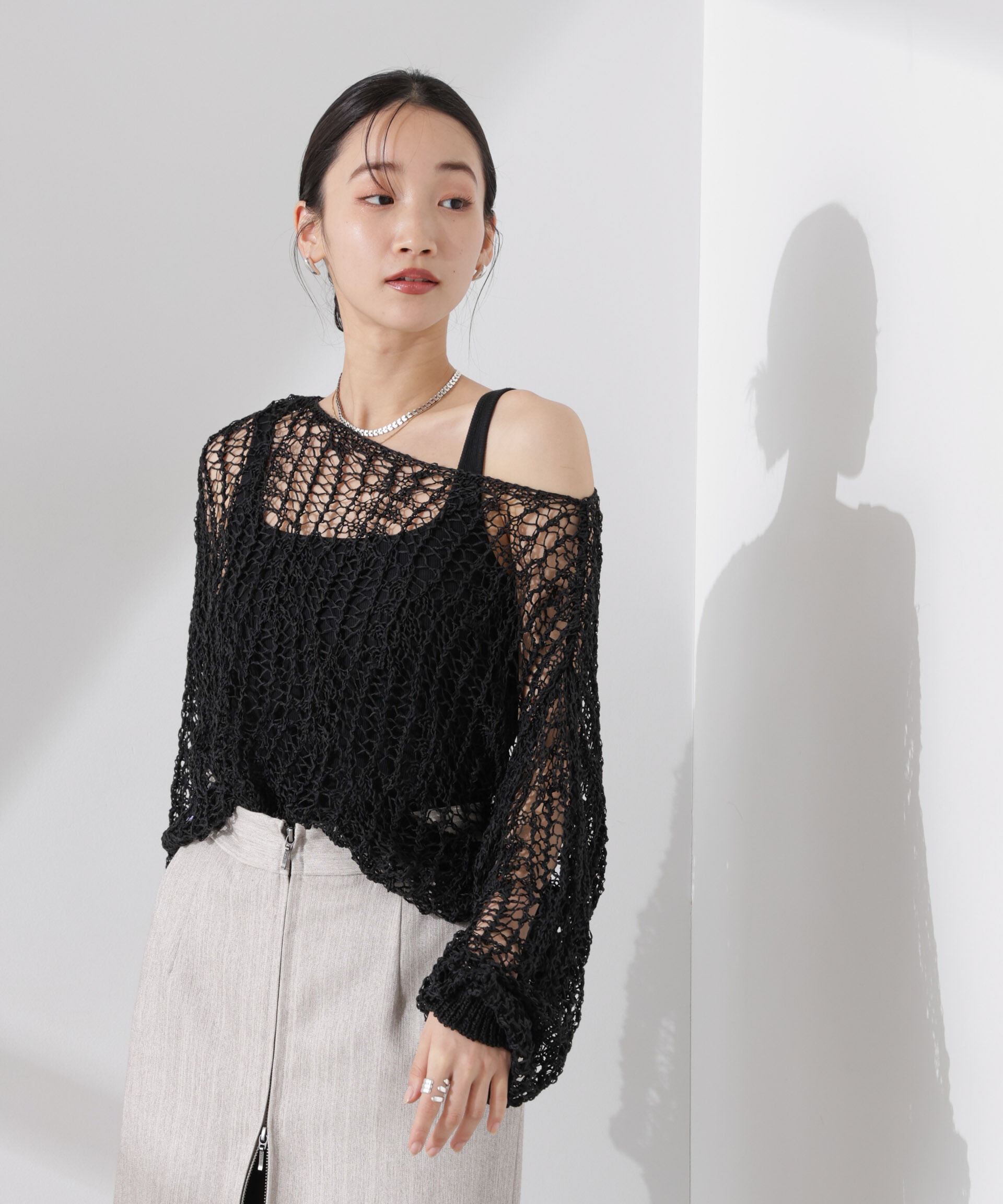 nano･universe「テープヤーンメッシュニットトップス」|ニット・セーター|