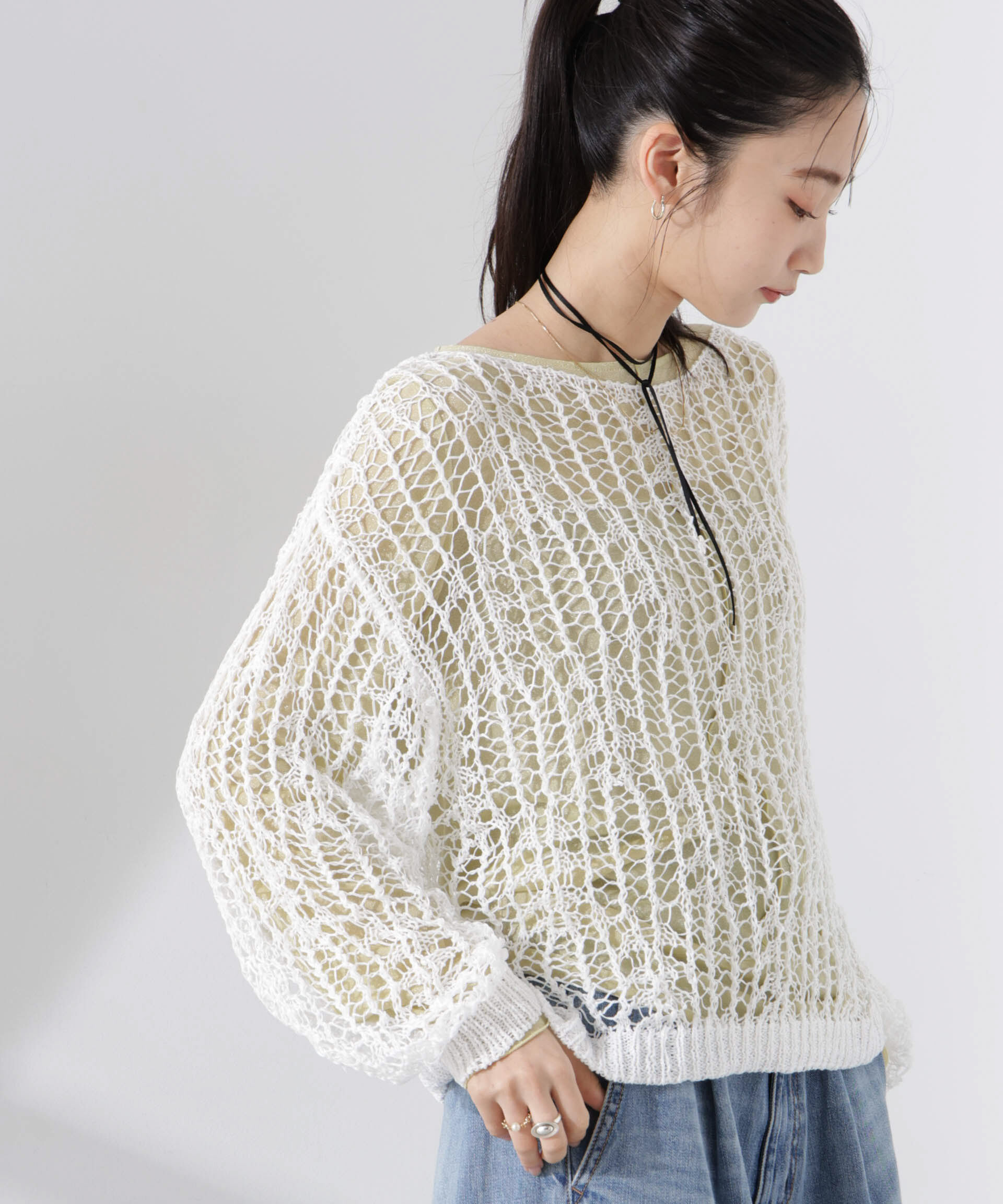 nano･universe「テープヤーンメッシュニットトップス」|ニット・セーター|