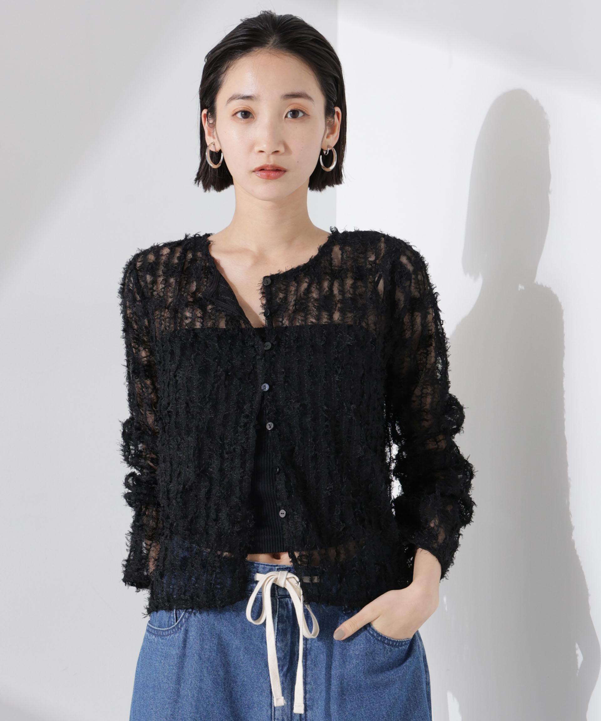 nano･universe「フリンジチュール前後2wayブラウス（セットアップ可）」|シャツ・ブラウス|ブラック