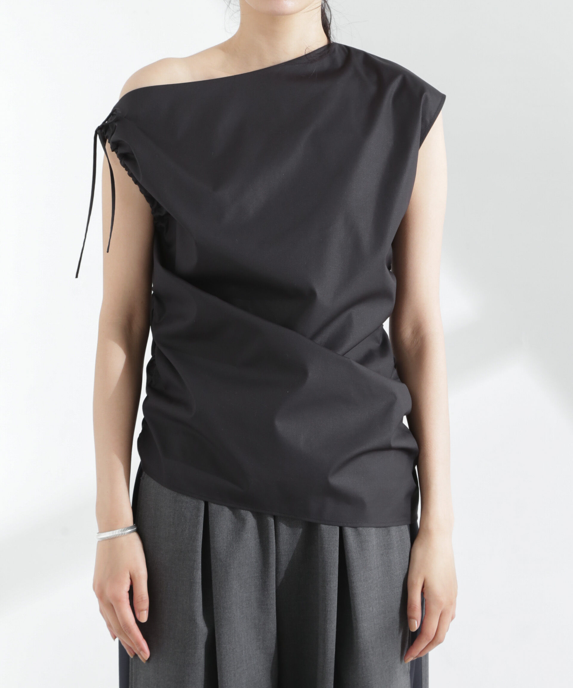 nano･universe「アシンメトリーギャザートップス」|シャツ・ブラウス|