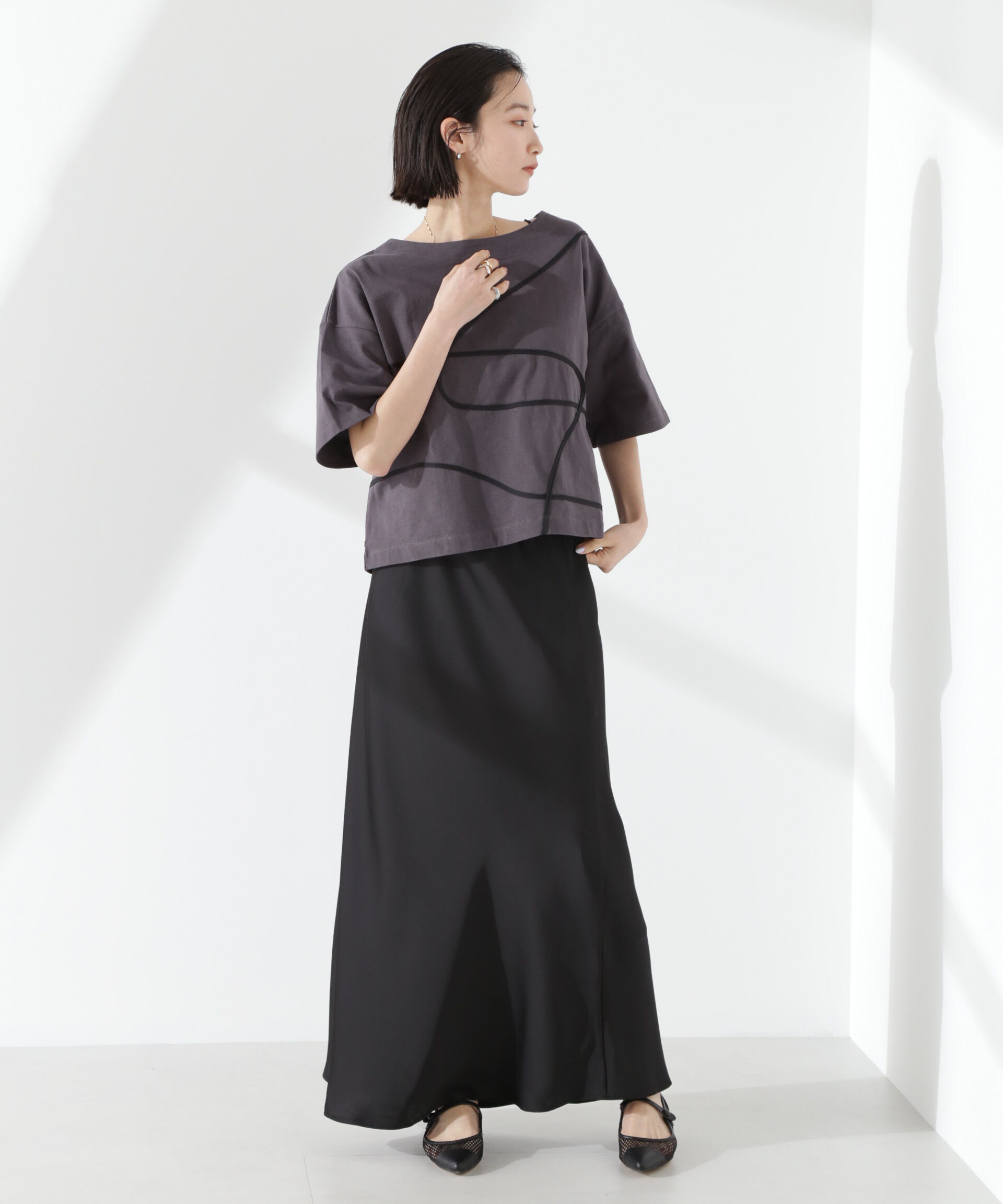 nano･universe「コード刺繍クルーネックカットトップス」|Tシャツ・カットソー|