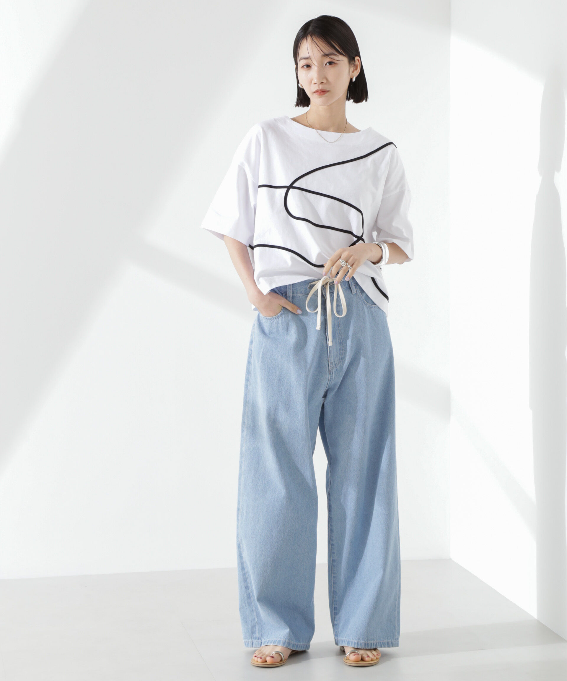 nano･universe「コード刺繍クルーネックカットトップス」|Tシャツ・カットソー|