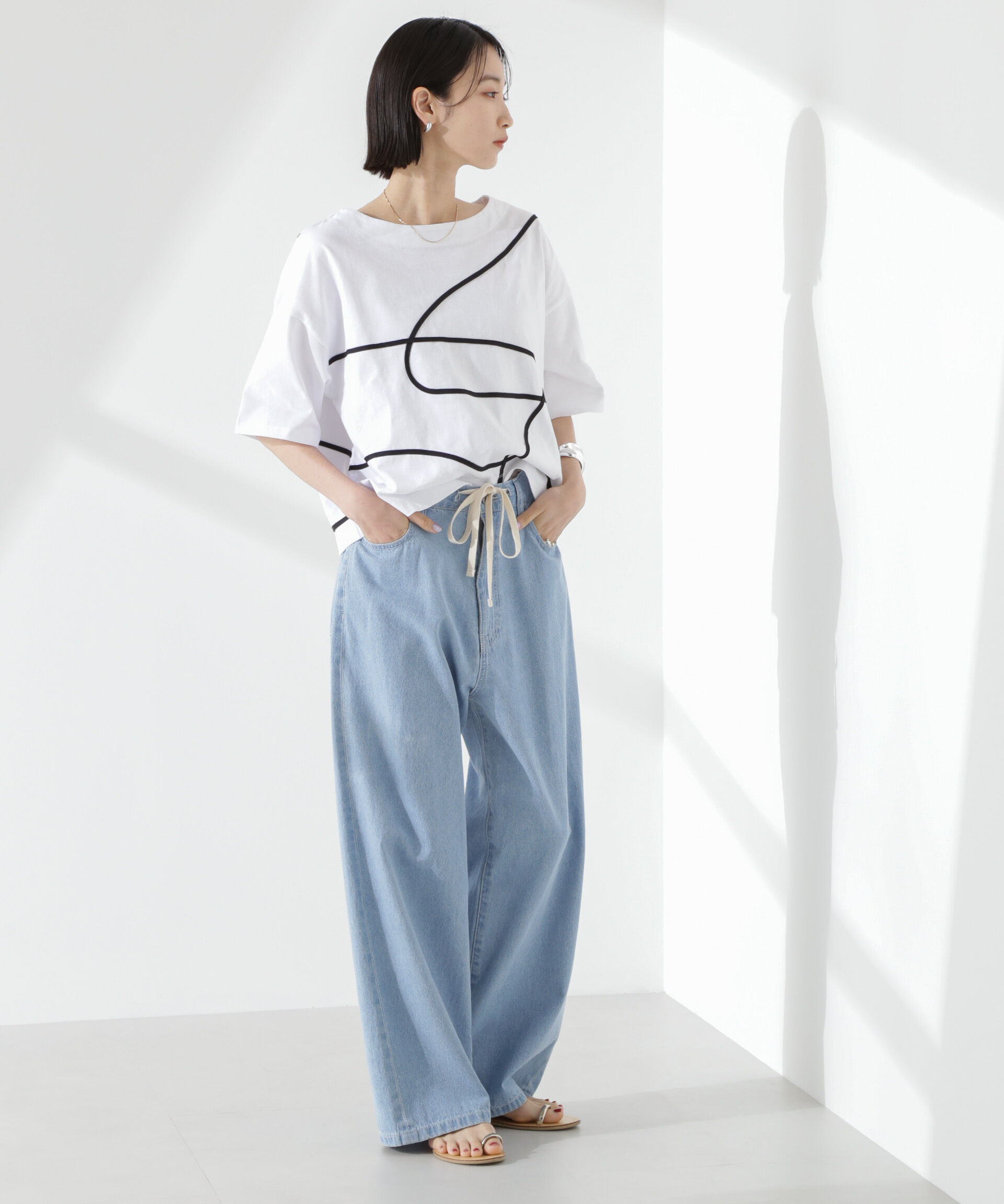 nano･universe「コード刺繍クルーネックカットトップス」|Tシャツ・カットソー|