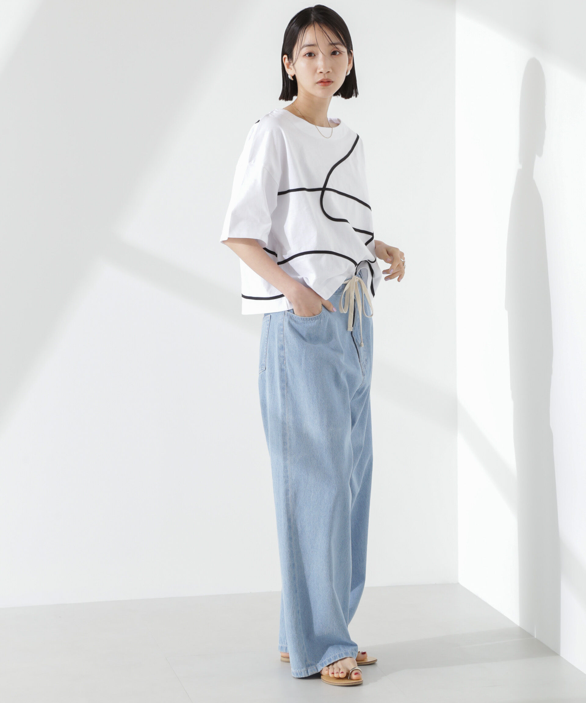 nano･universe「コード刺繍クルーネックカットトップス」|Tシャツ・カットソー|