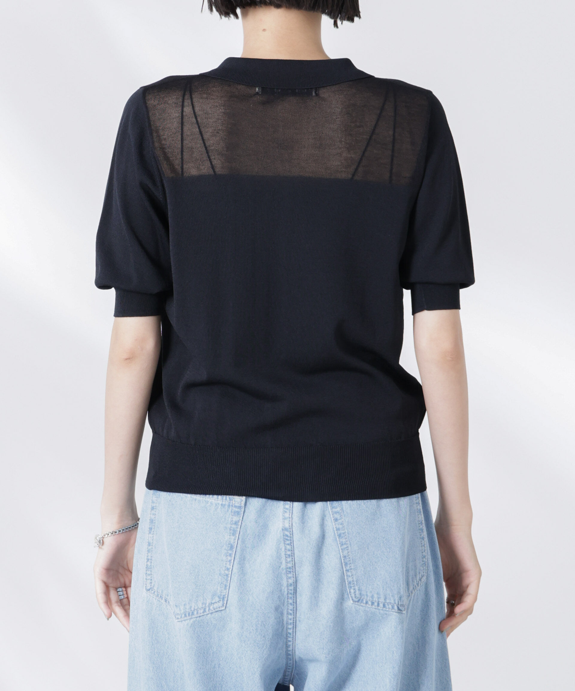 nano･universe「シアー切り替え半袖ニットカーディガン」|ニット・セーター|