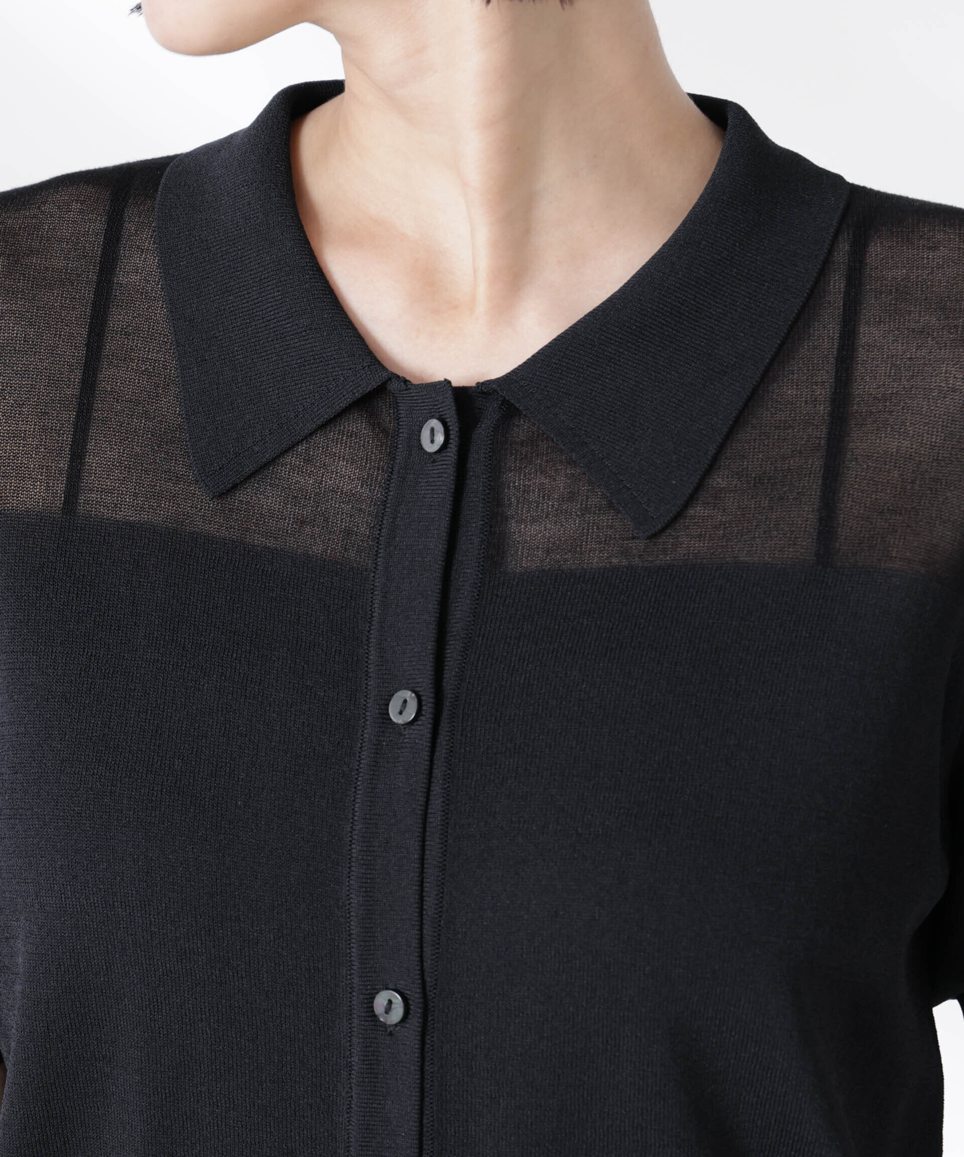 nano･universe「シアー切り替え半袖ニットカーディガン」|ニット・セーター|