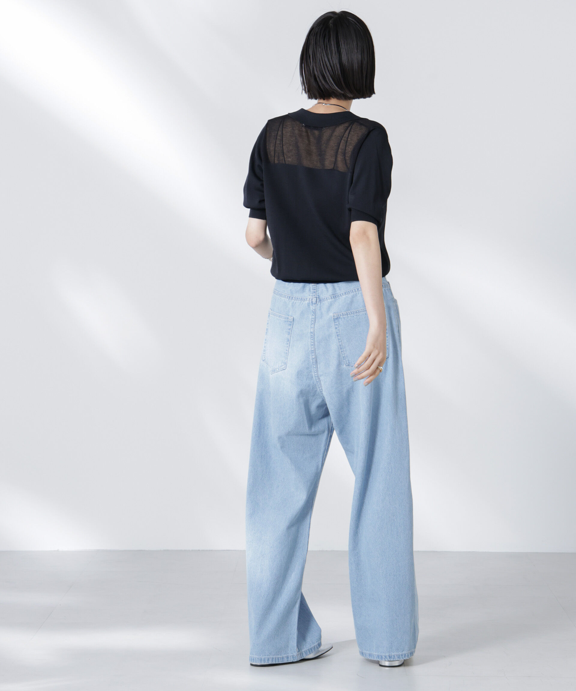 nano･universe「シアー切り替え半袖ニットカーディガン」|ニット・セーター|