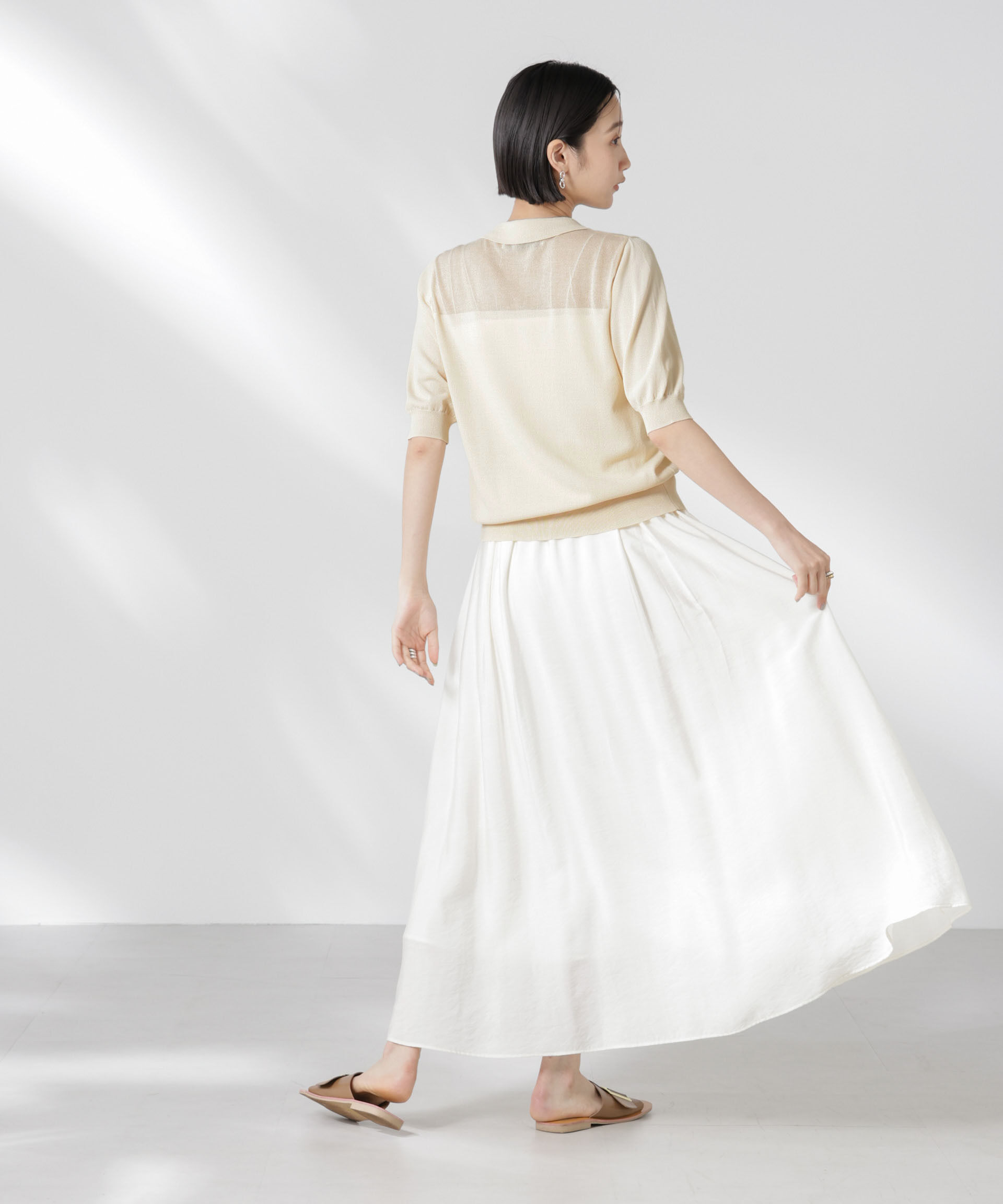 nano･universe「シアー切り替え半袖ニットカーディガン」|ニット・セーター|