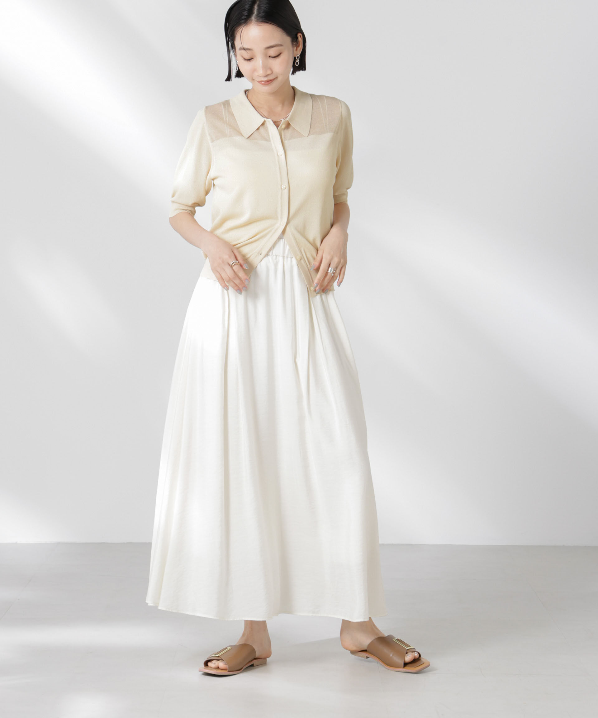 nano･universe「シアー切り替え半袖ニットカーディガン」|ニット・セーター|