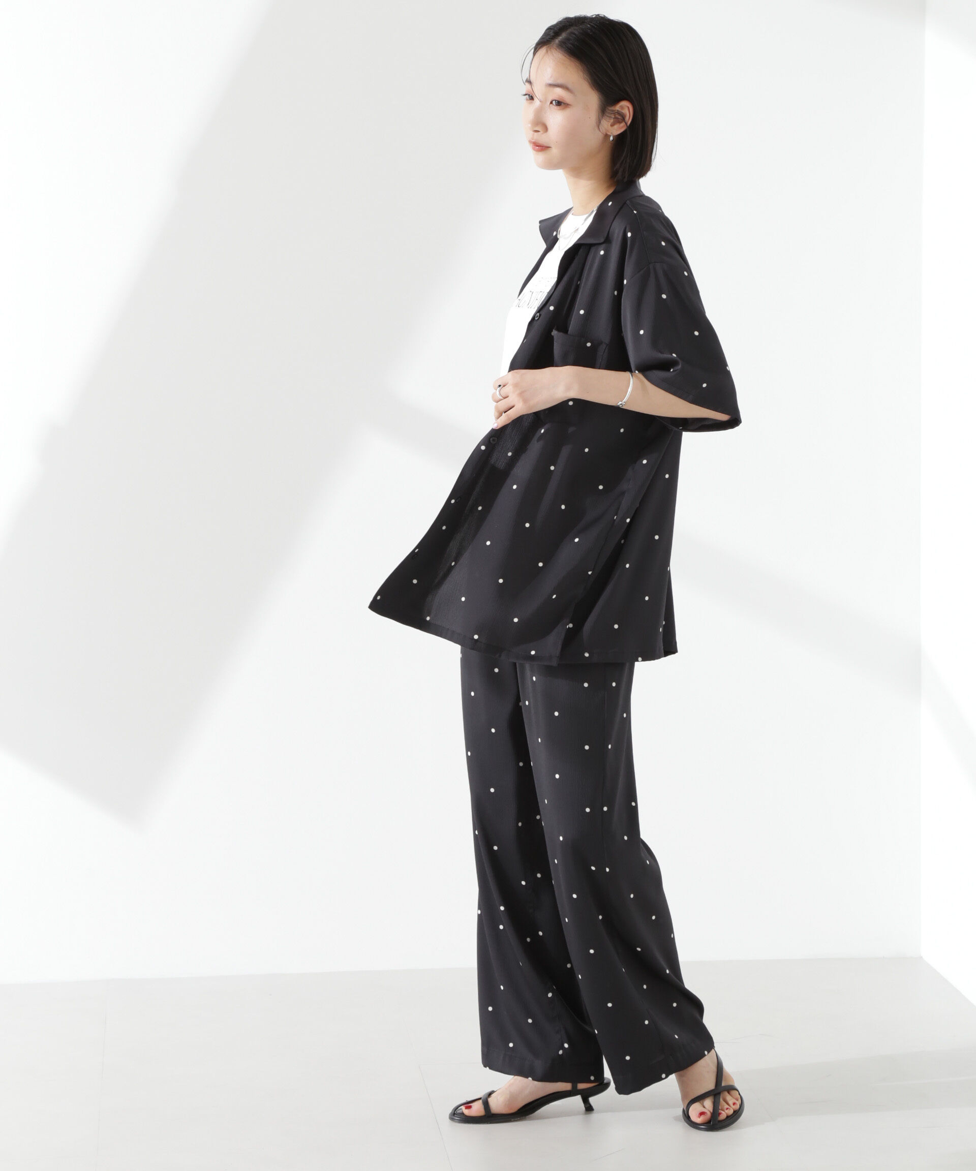 nano･universe「ドットリラクシーワイドパンツ(セットアップ可)」|チノ|