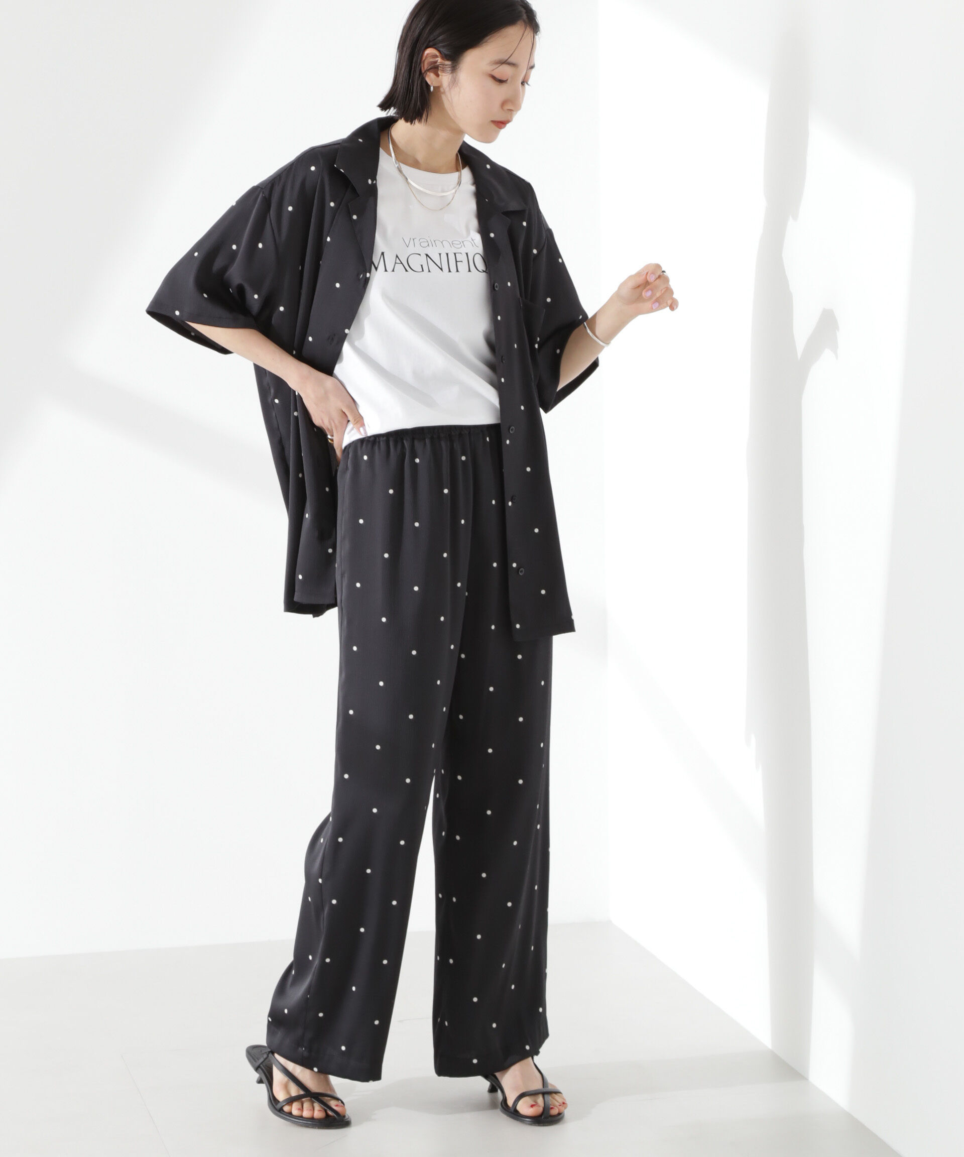 nano･universe「ドットリラクシーワイドパンツ(セットアップ可)」|チノ|