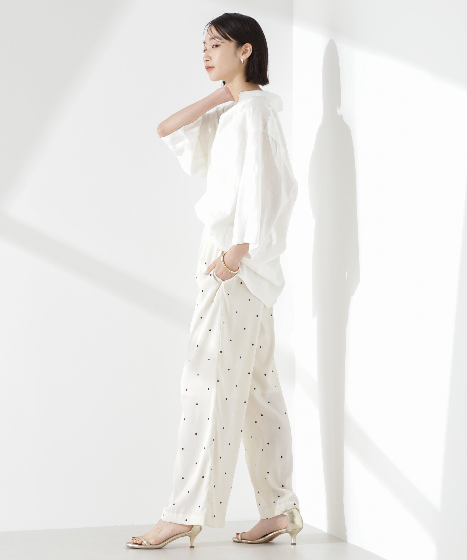 nano･universe「ドットリラクシーワイドパンツ(セットアップ可)」|チノ|