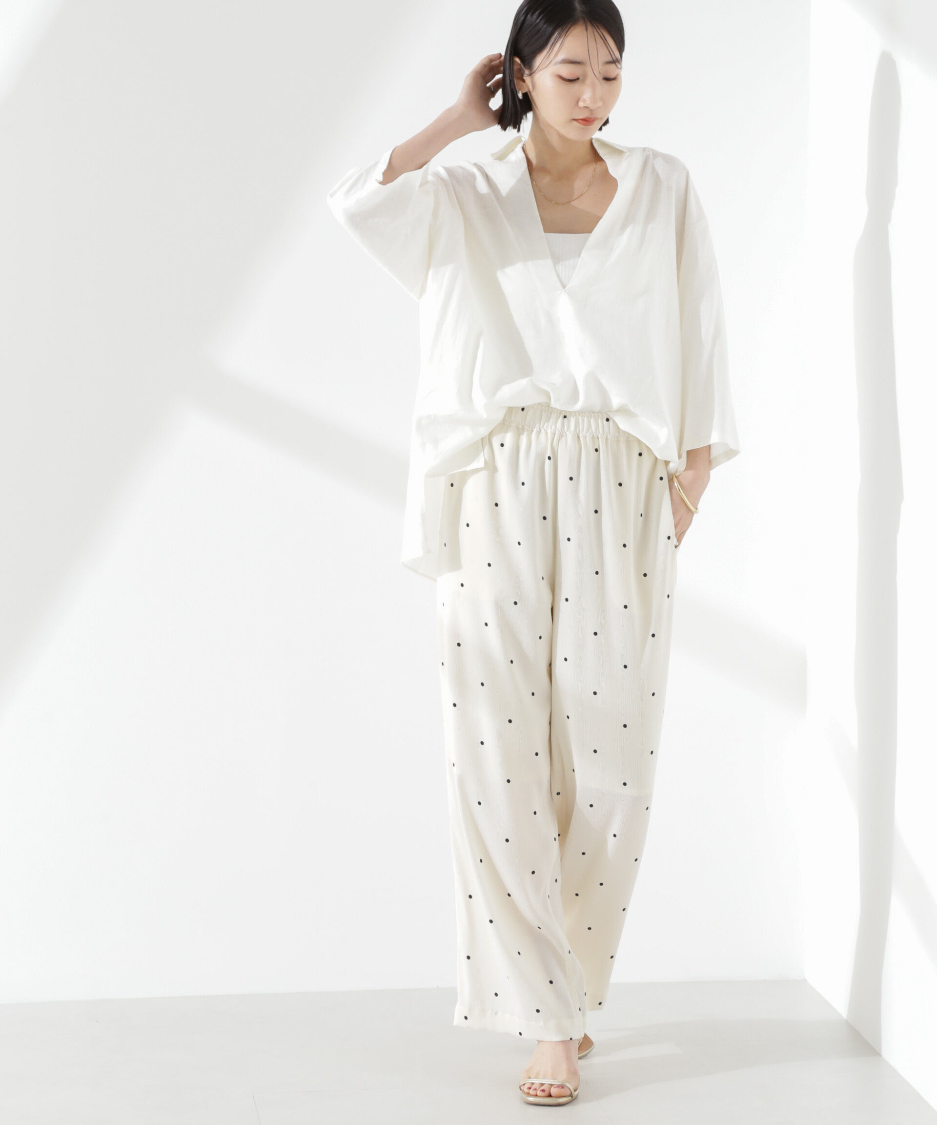 nano･universe「ドットリラクシーワイドパンツ(セットアップ可)」|チノ|