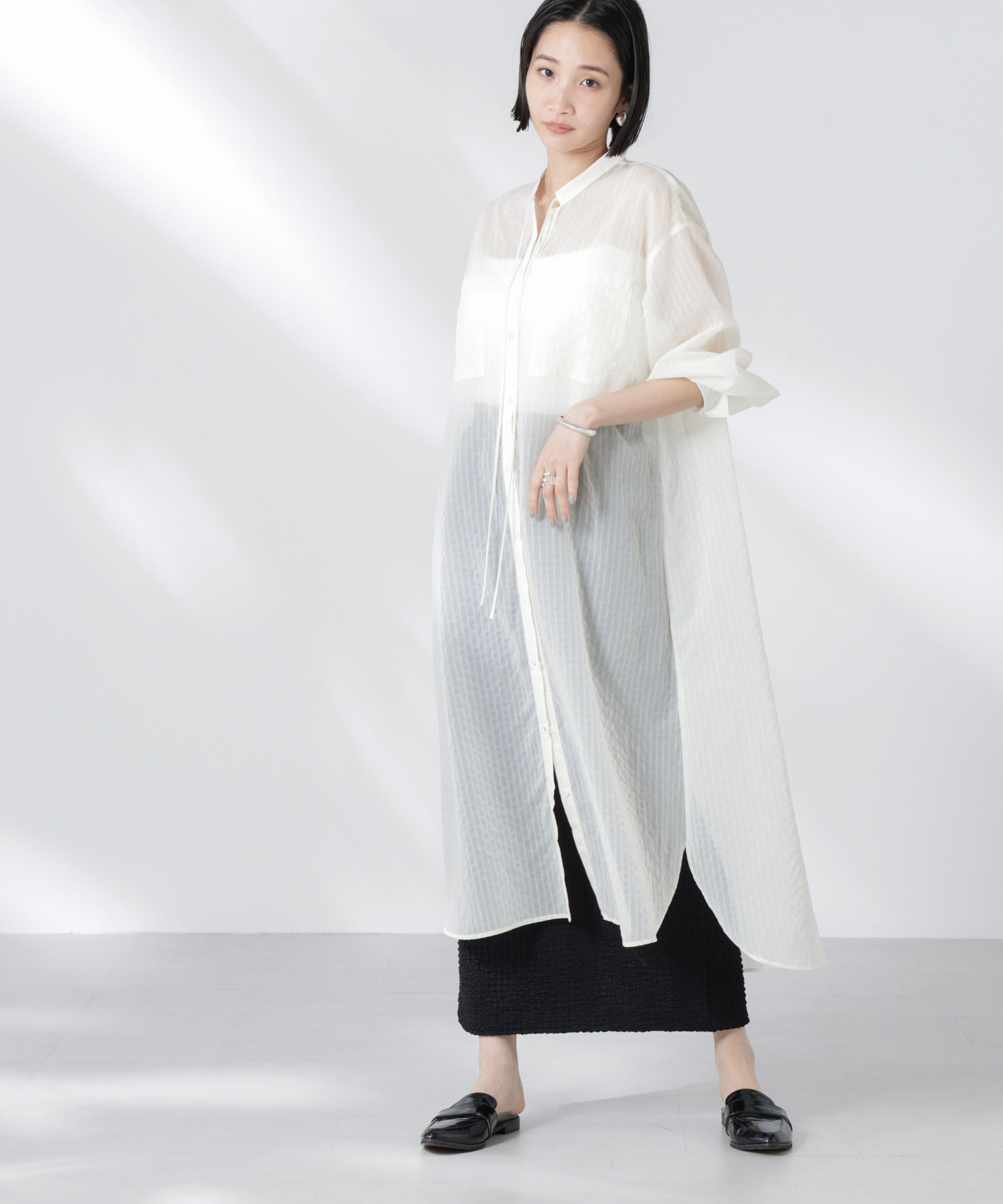 nano･universe「シアーストライプシャツワンピース」|ワンピース|