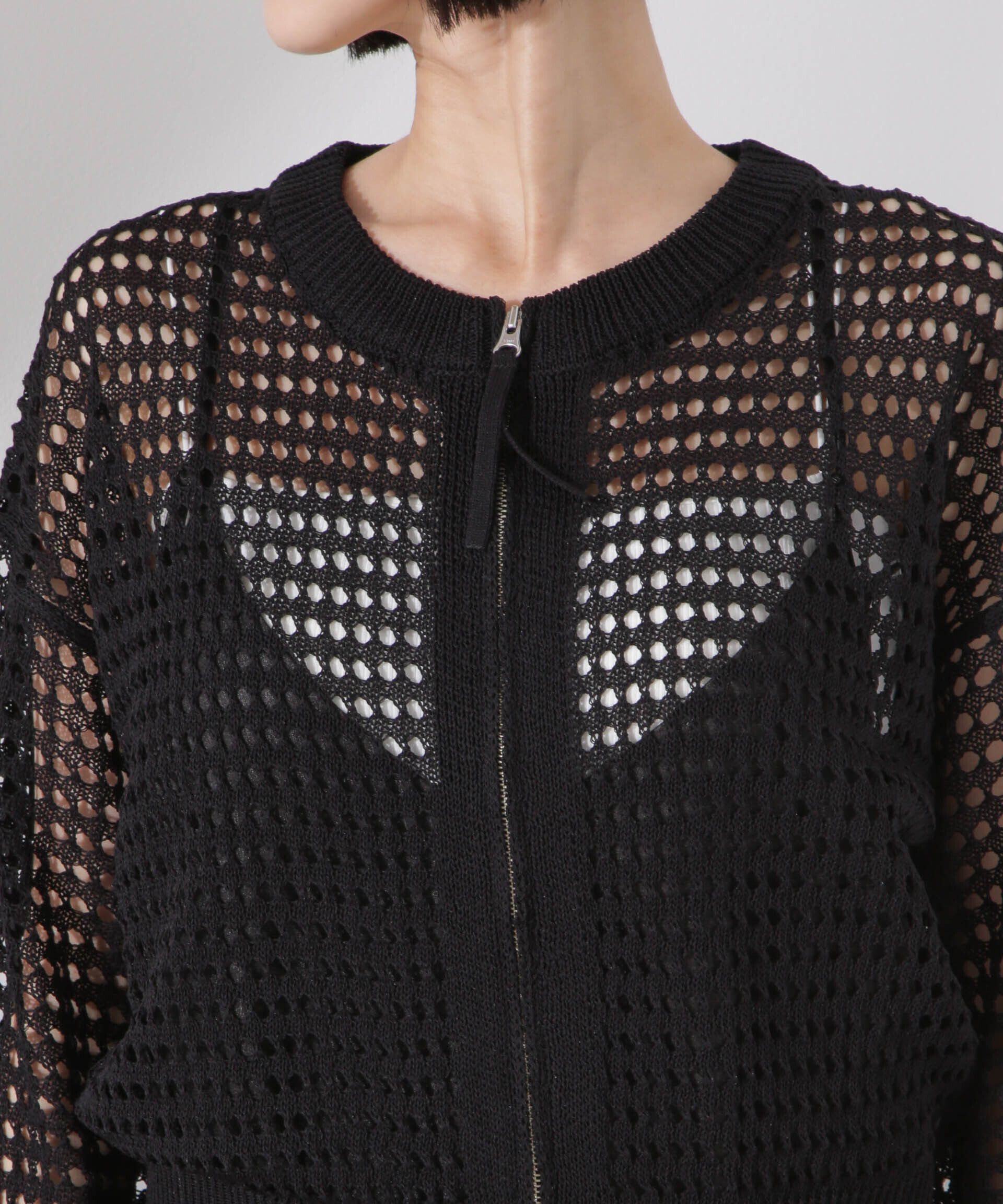 nano･universe「メッシュニットジップカーディガン」|ニット・セーター|